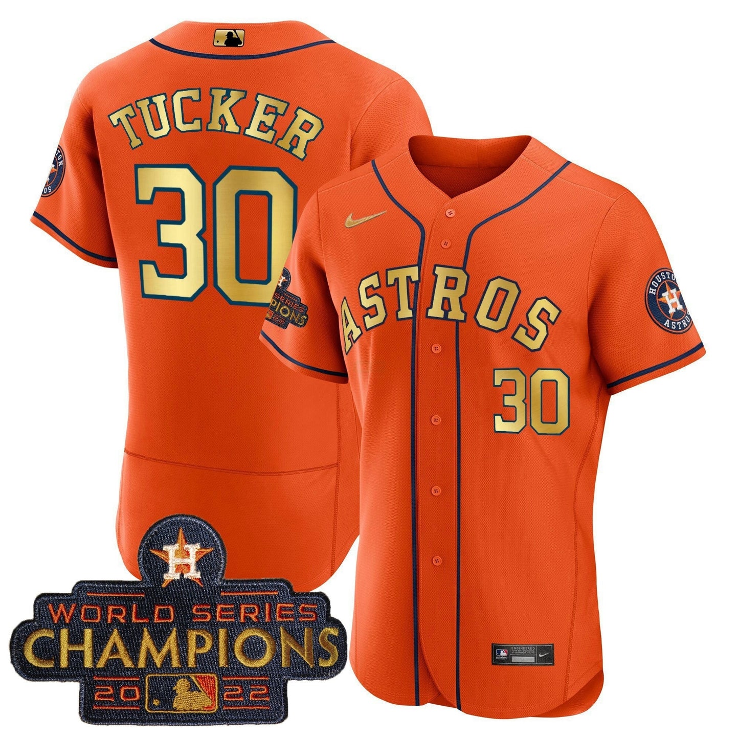 Camisa MLB Men’s 2023 Champions Laranja Dourada Jersey