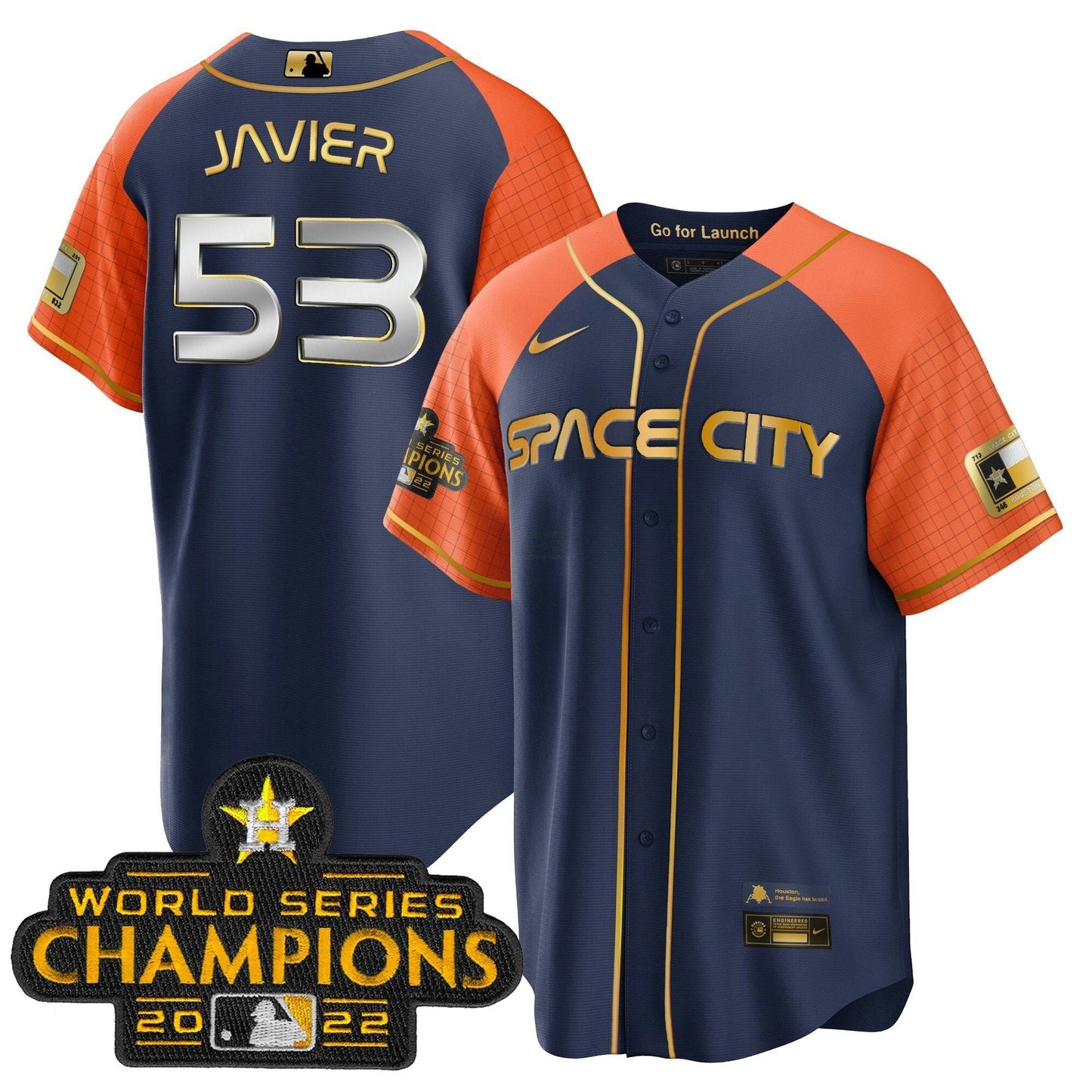 Camisa MLB Men’s 2023 Space City Champions Alternativa Azul Marinho Cool Jersey