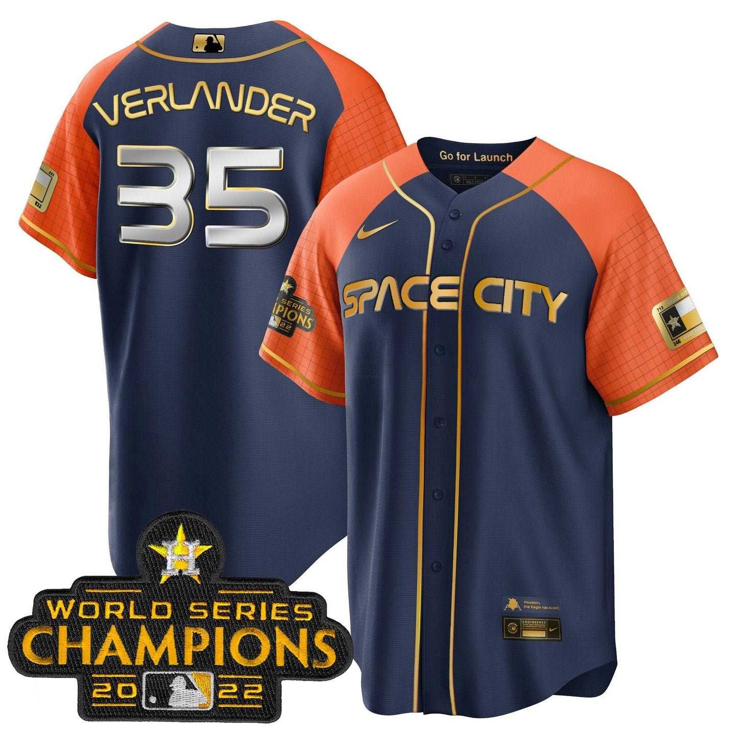 Camisa MLB Men’s 2023 Space City Champions Alternativa Azul Marinho Cool Jersey