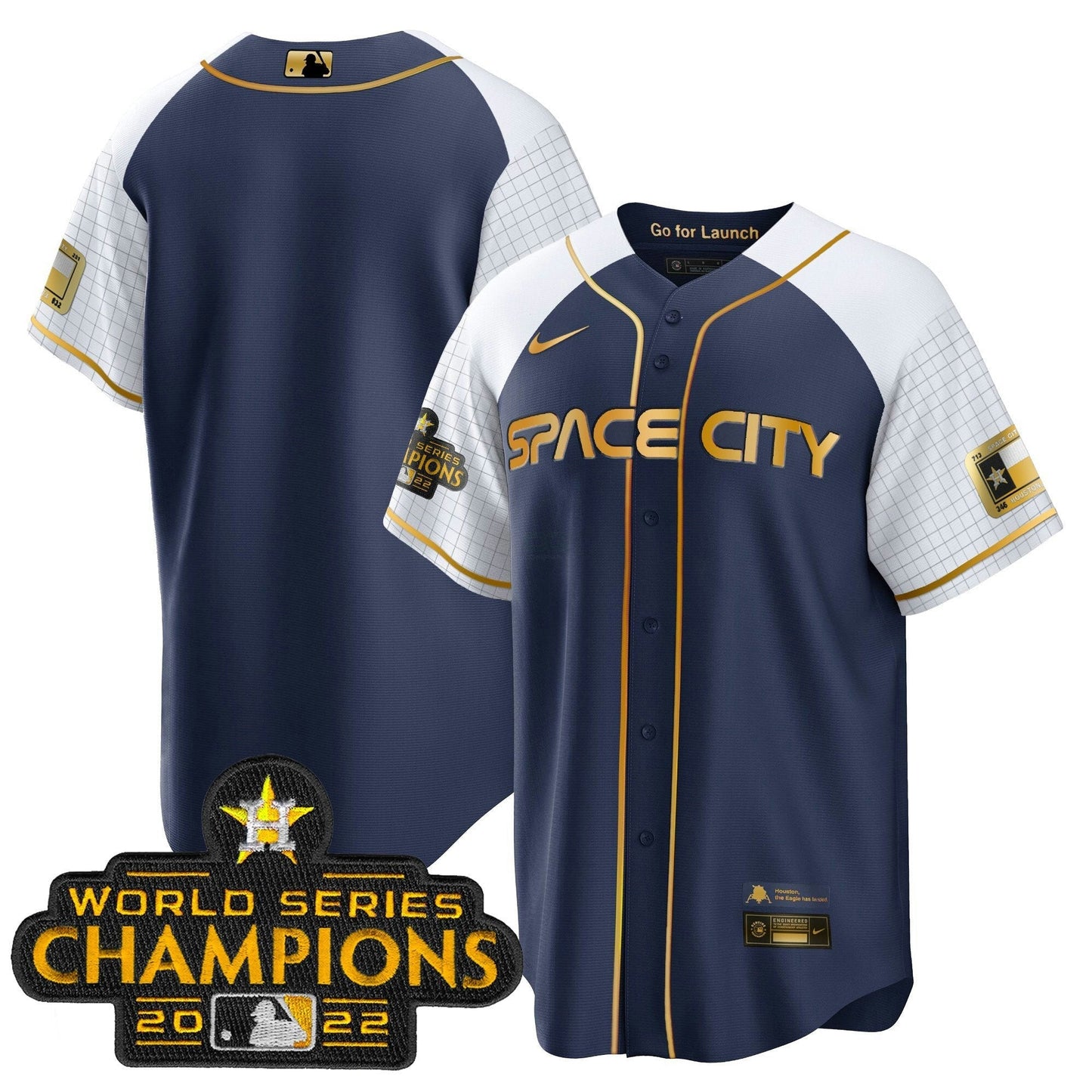 Camisa MLB Men’s 2023 Space City Champions Alternativa Azul Marinho Cool Jersey