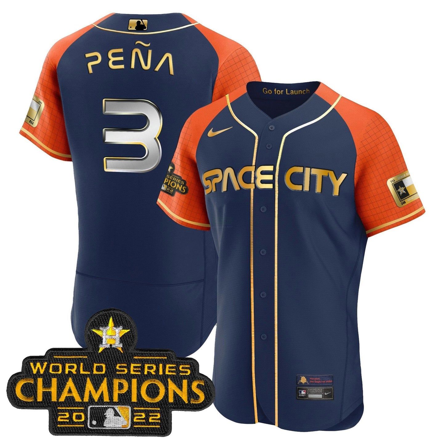 Camisa MLB Men’s 2023 Space City Champions Alternativa Azul Marinho Flex Jersey