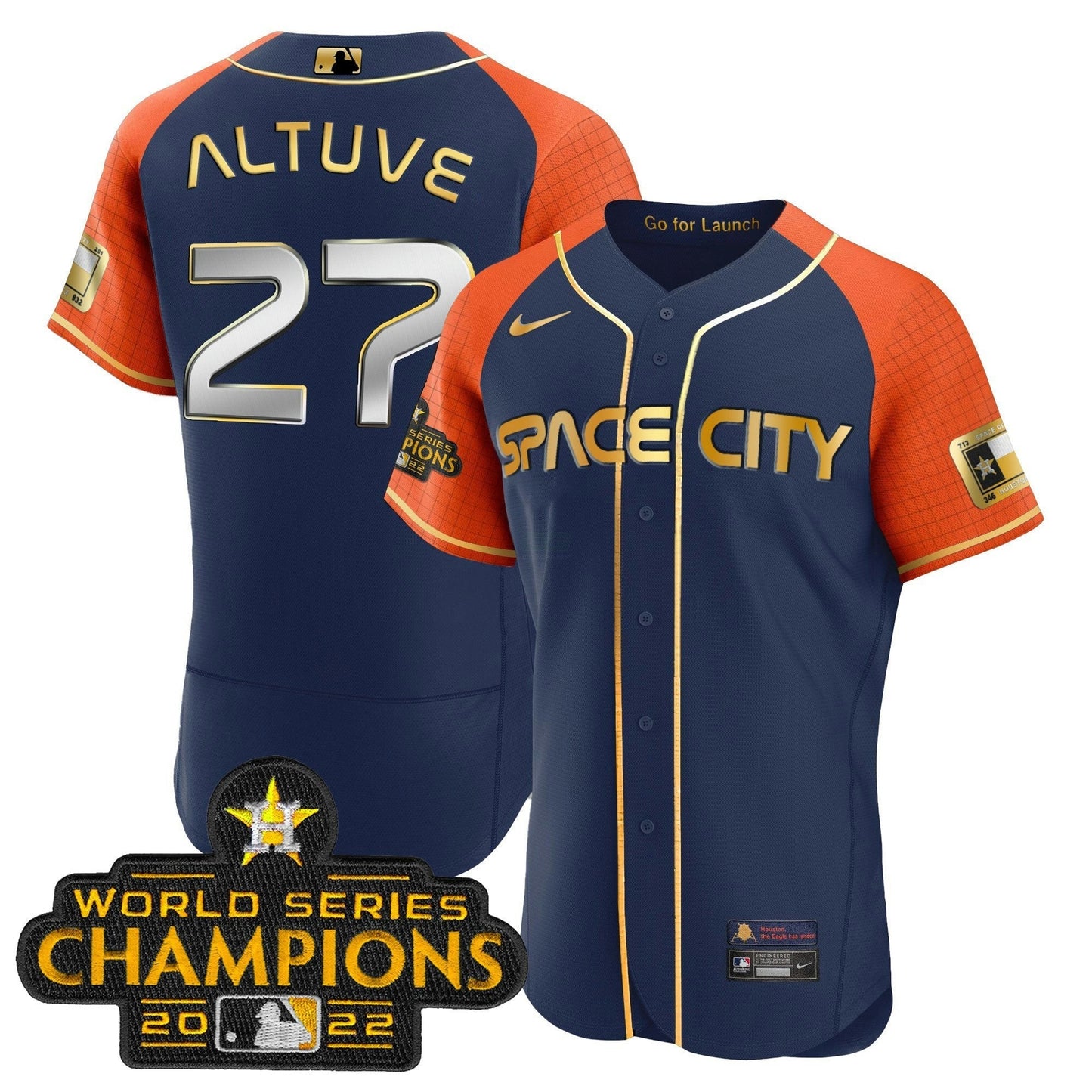 Camisa MLB Men’s 2023 Space City Champions Alternativa Azul Marinho Flex Jersey