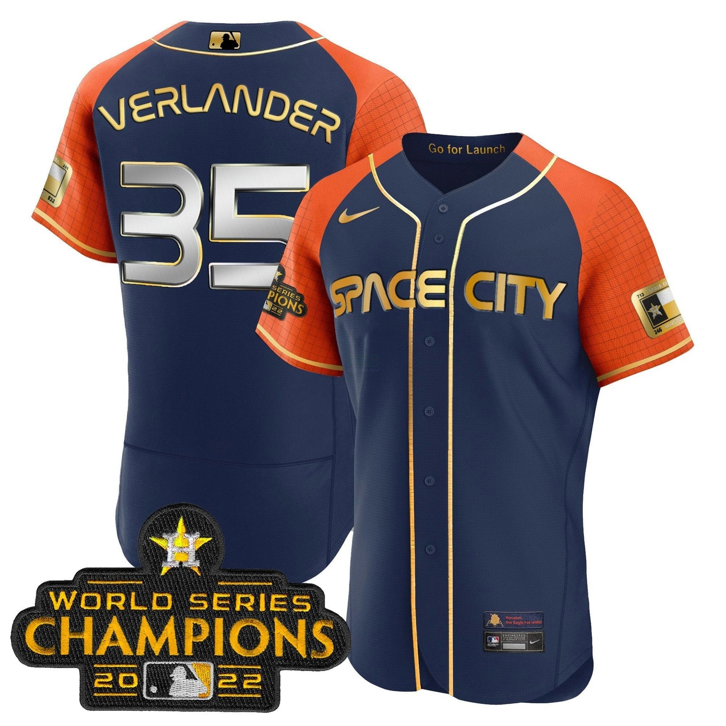 Camisa MLB Men’s 2023 Space City Champions Alternativa Azul Marinho Flex Jersey