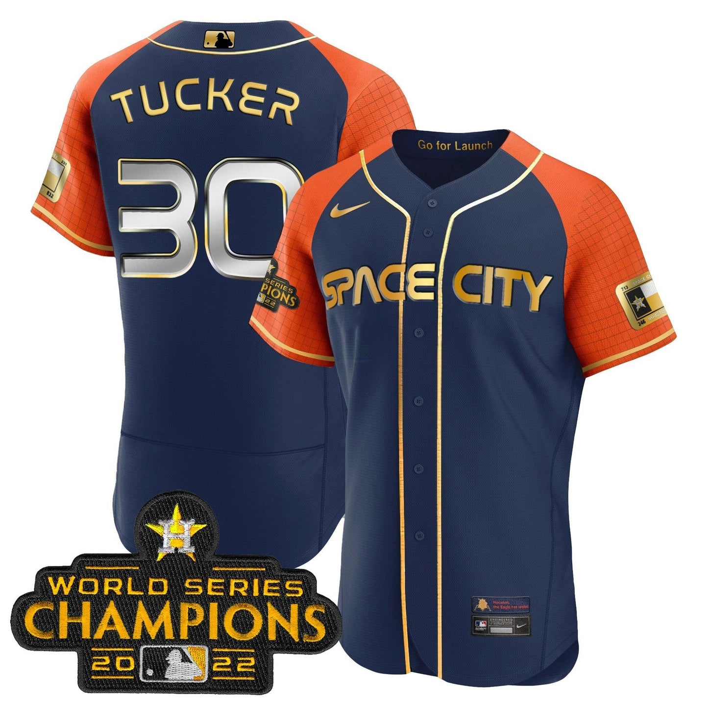 Camisa MLB Men’s 2023 Space City Champions Alternativa Azul Marinho Flex Jersey