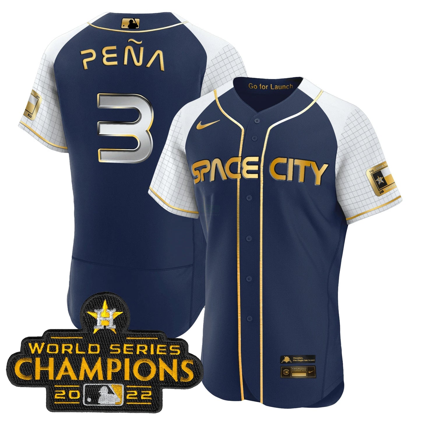 Camisa MLB Men’s 2023 Space City Champions Alternativa Azul Marinho Flex Jersey
