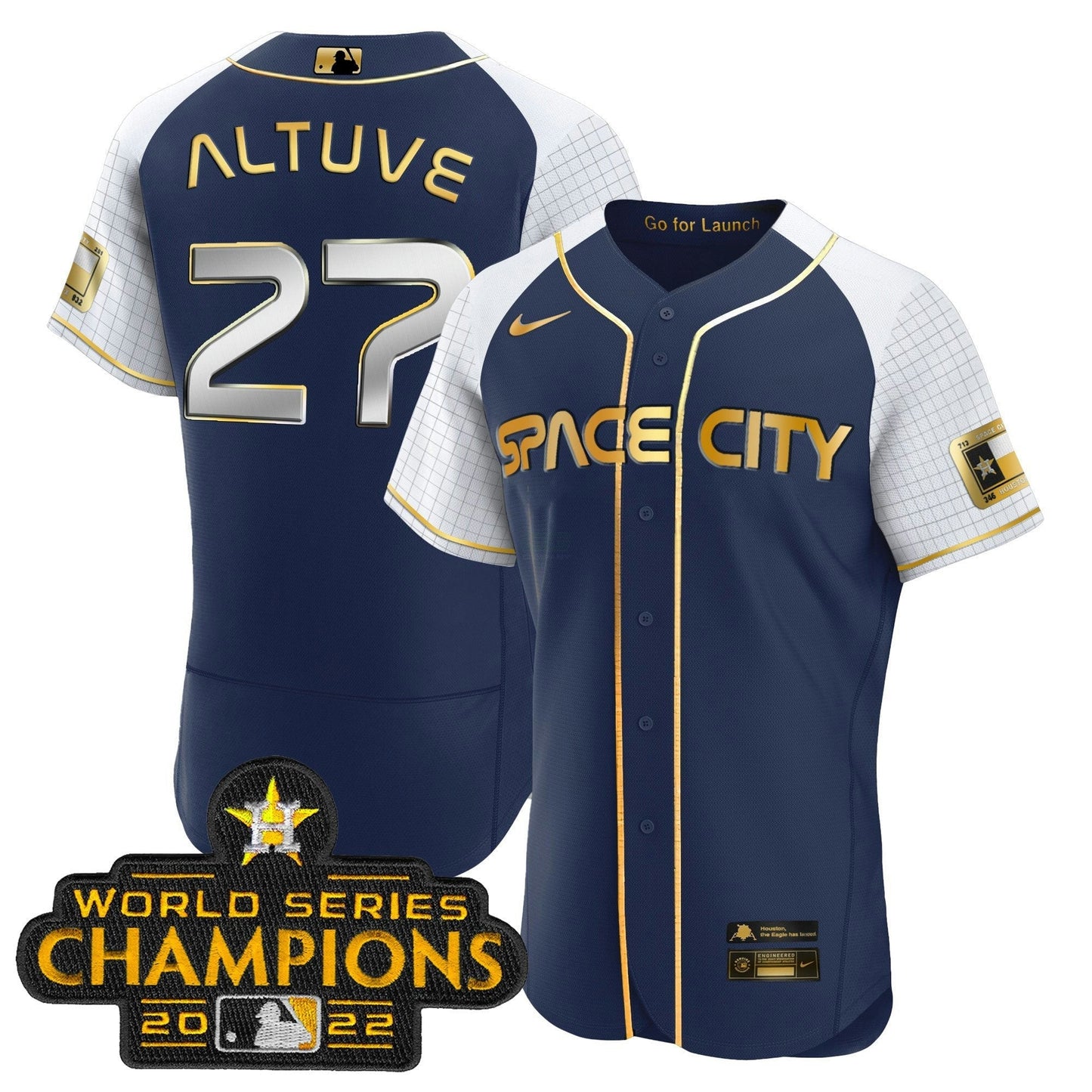 Camisa MLB Men’s 2023 Space City Champions Alternativa Azul Marinho Flex Jersey