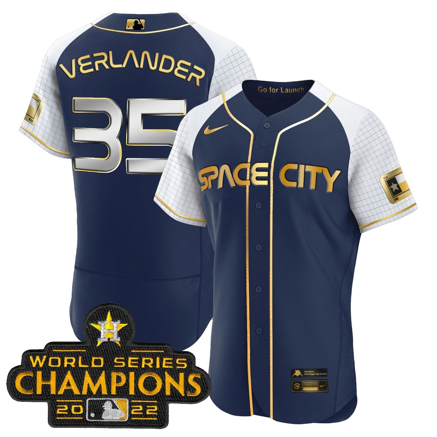 Camisa MLB Men’s 2023 Space City Champions Alternativa Azul Marinho Flex Jersey
