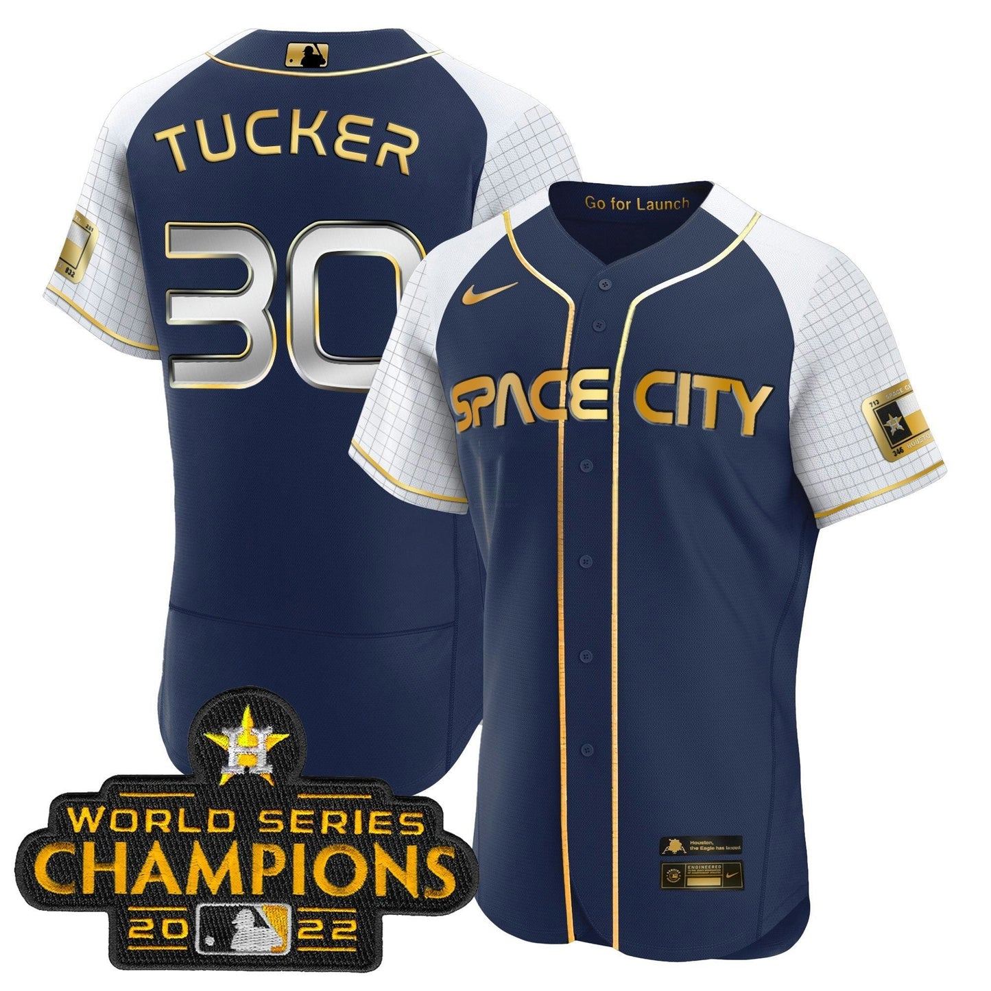 Camisa MLB Men’s 2023 Space City Champions Alternativa Azul Marinho Flex Jersey