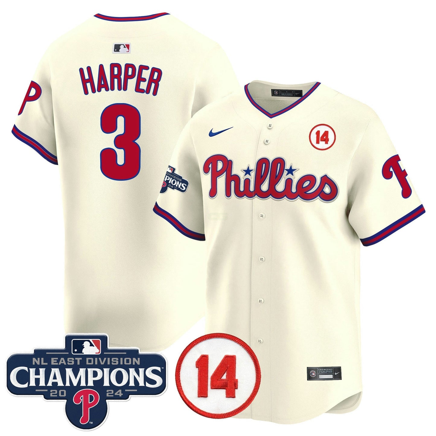 Camisa MLB Men’s 2024 NL East Division Champions & Pete Rose Patch Vapor Premier Limited Jersey