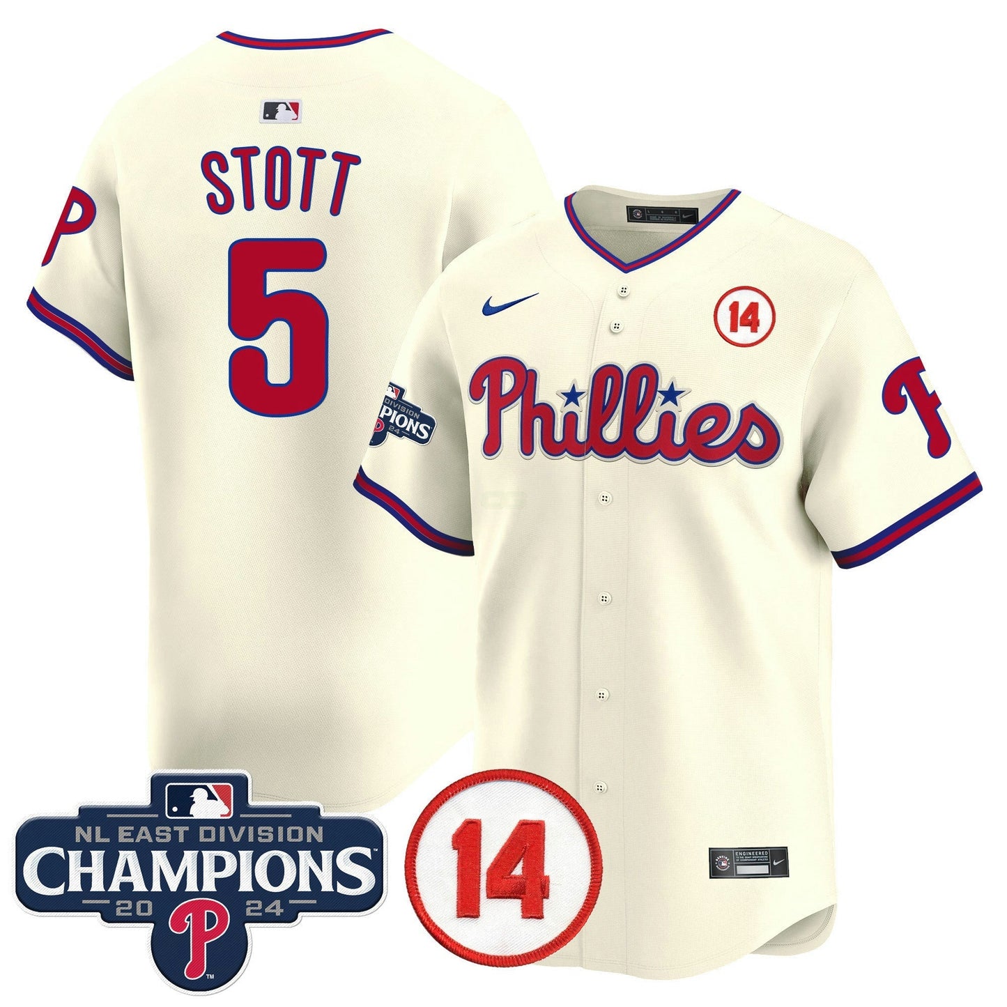 Camisa MLB Men’s 2024 NL East Division Champions & Pete Rose Patch Vapor Premier Limited Jersey