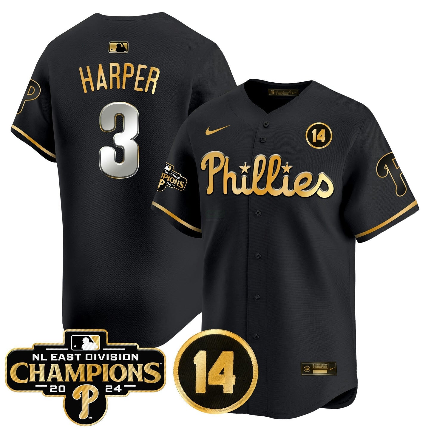 Camisa MLB Men’s 2024 NL East Division Champions & Pete Rose Patch Vapor Premier Limited Jersey