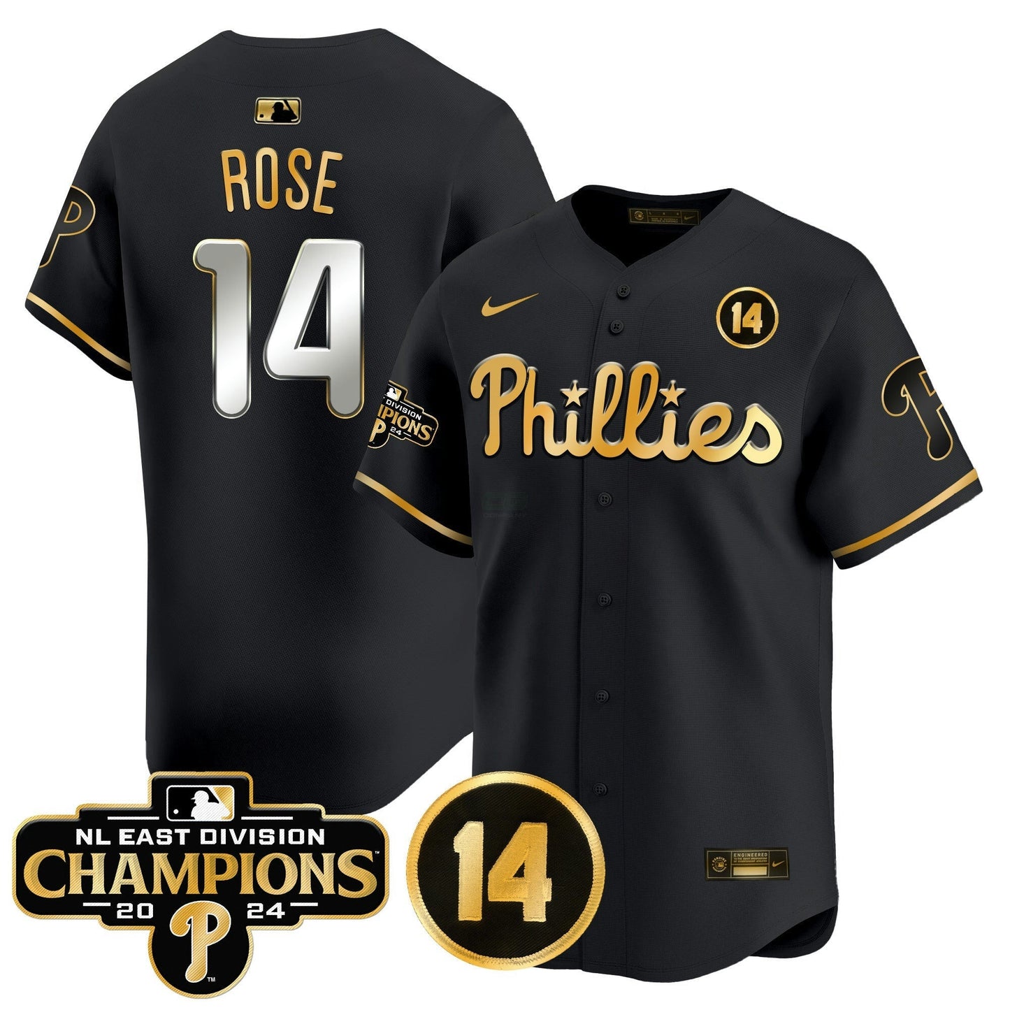 Camisa MLB Men’s 2024 NL East Division Champions & Pete Rose Patch Vapor Premier Limited Jersey