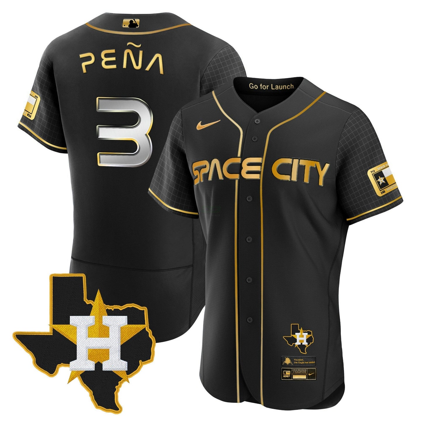 Camisa MLB Men’s 2024 Space City Flex Base Jersey – Texas Patch