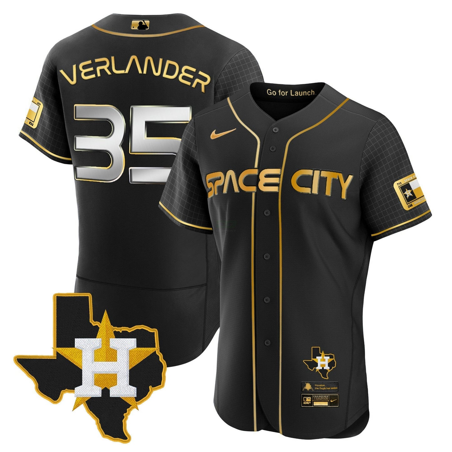 Camisa MLB Men’s 2024 Space City Flex Base Jersey – Texas Patch