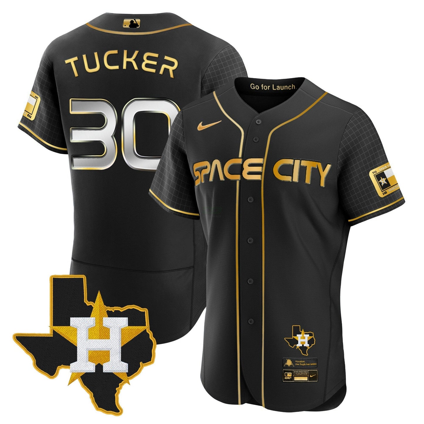 Camisa MLB Men’s 2024 Space City Flex Base Jersey – Texas Patch