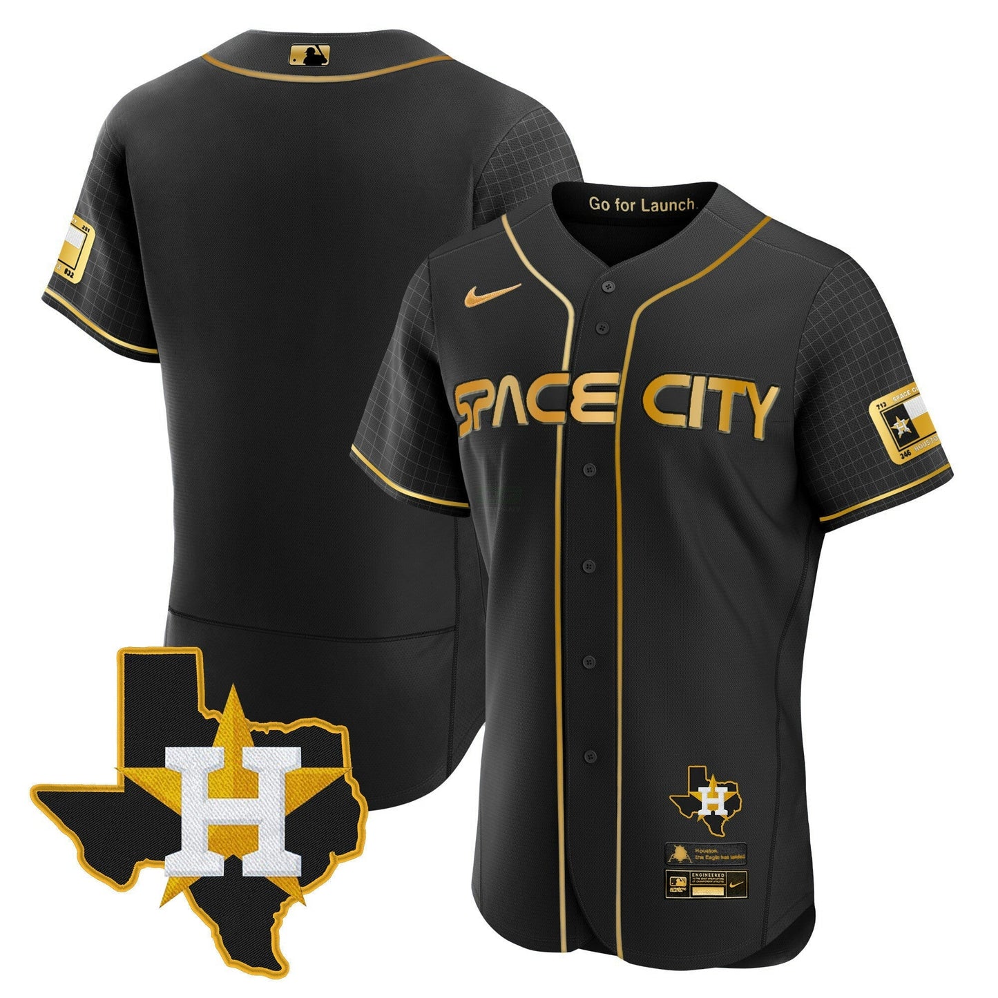 Camisa MLB Men’s 2024 Space City Flex Base Jersey – Texas Patch