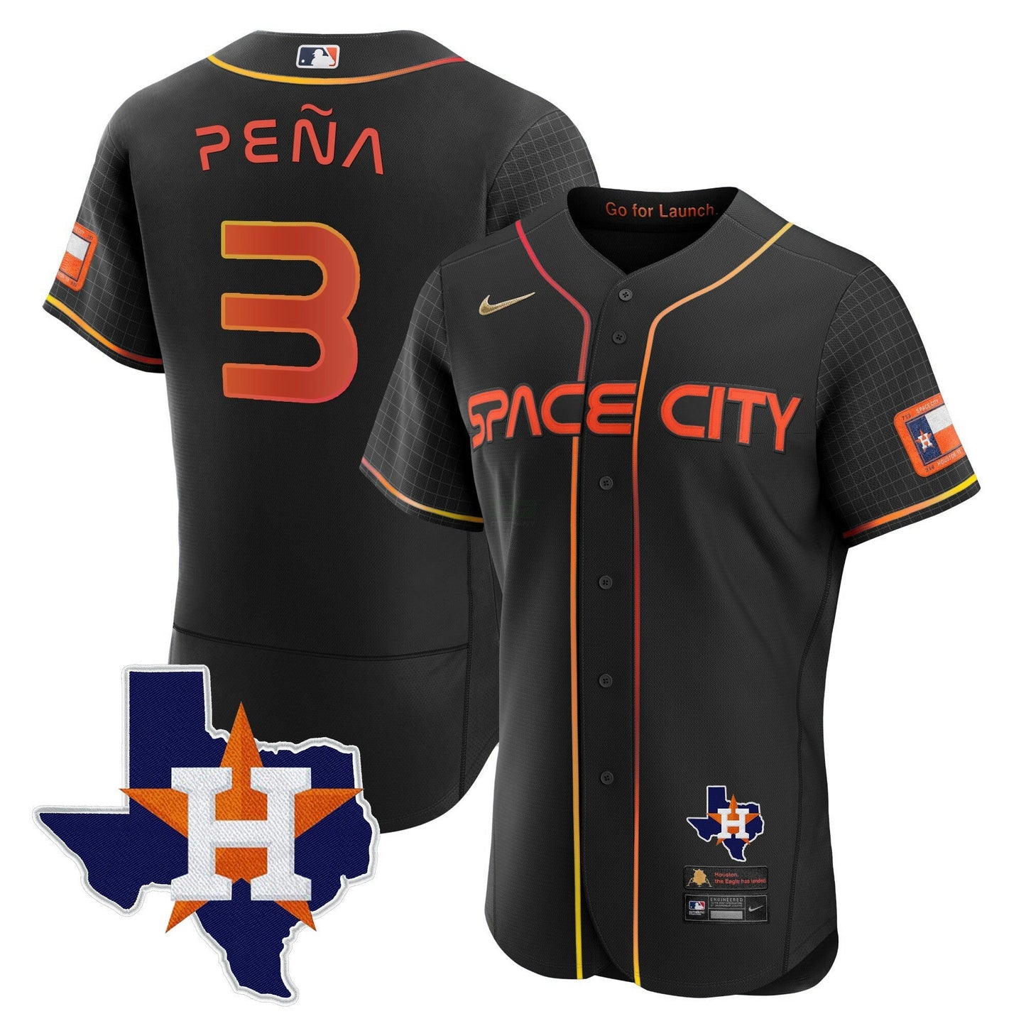 Camisa MLB Men’s 2024 Space City Flex Base Jersey – Texas Patch