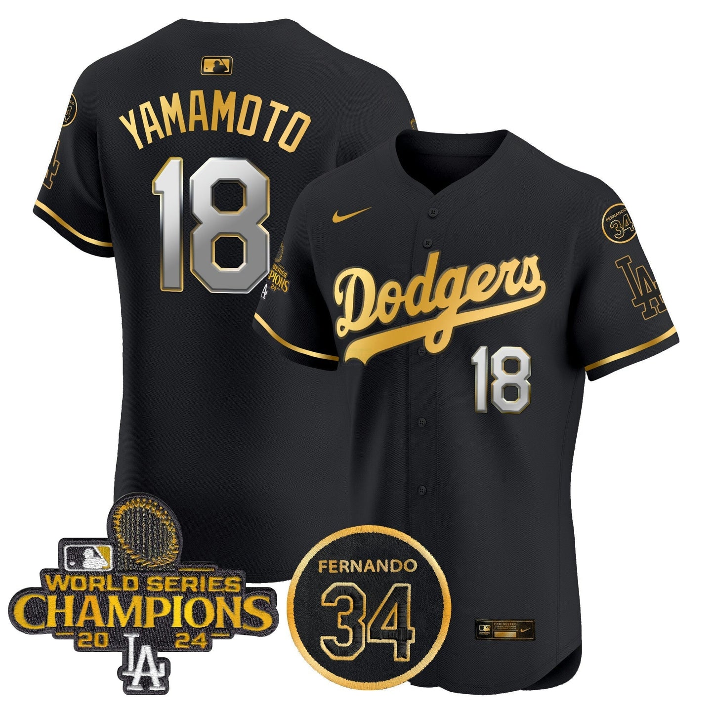 Camisa MLB Men’s 2024 World Series Champions Dourada Trim Vapor Premier Elite Jersey V2