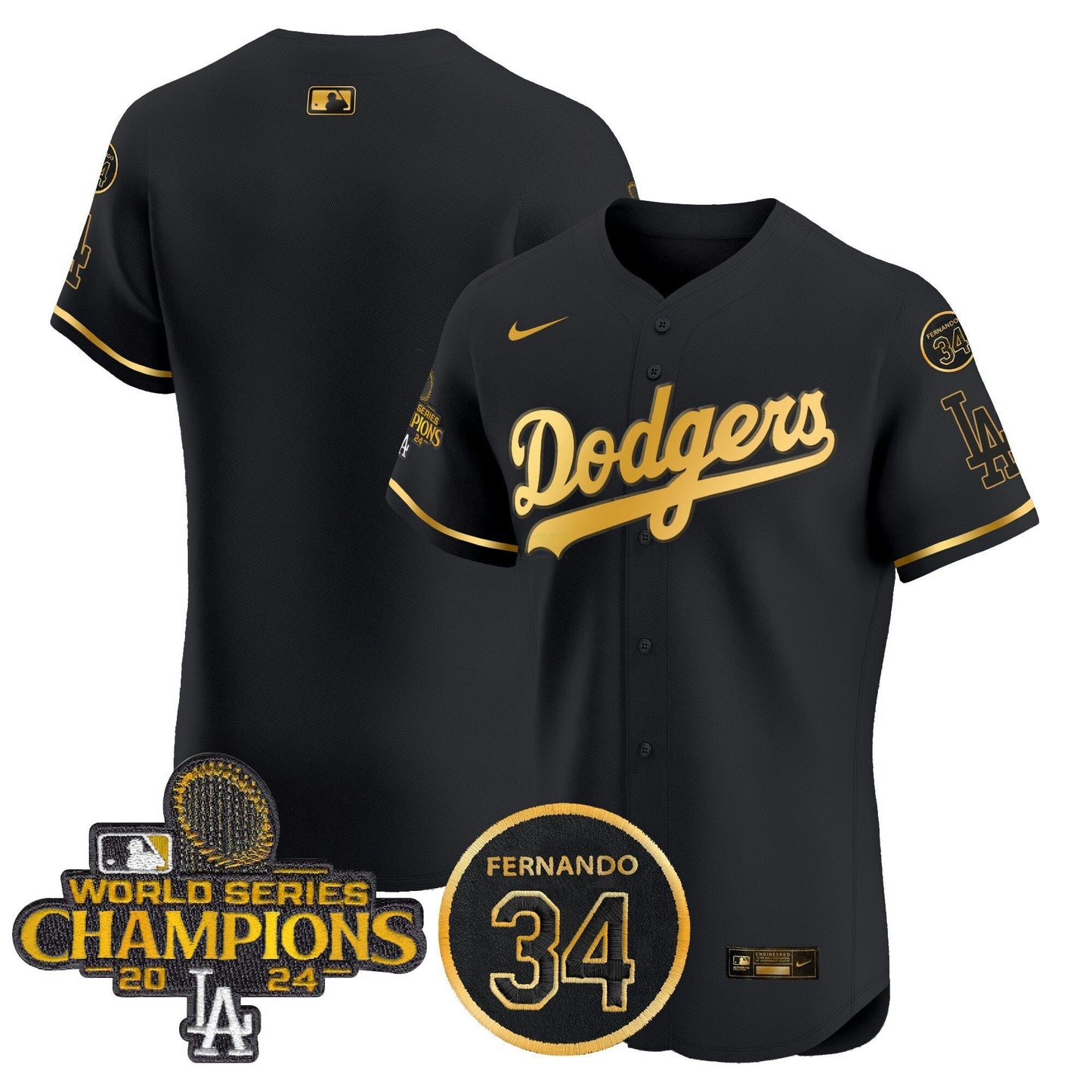 Camisa MLB Men’s 2024 World Series Champions Dourada Trim Vapor Premier Elite Jersey V2