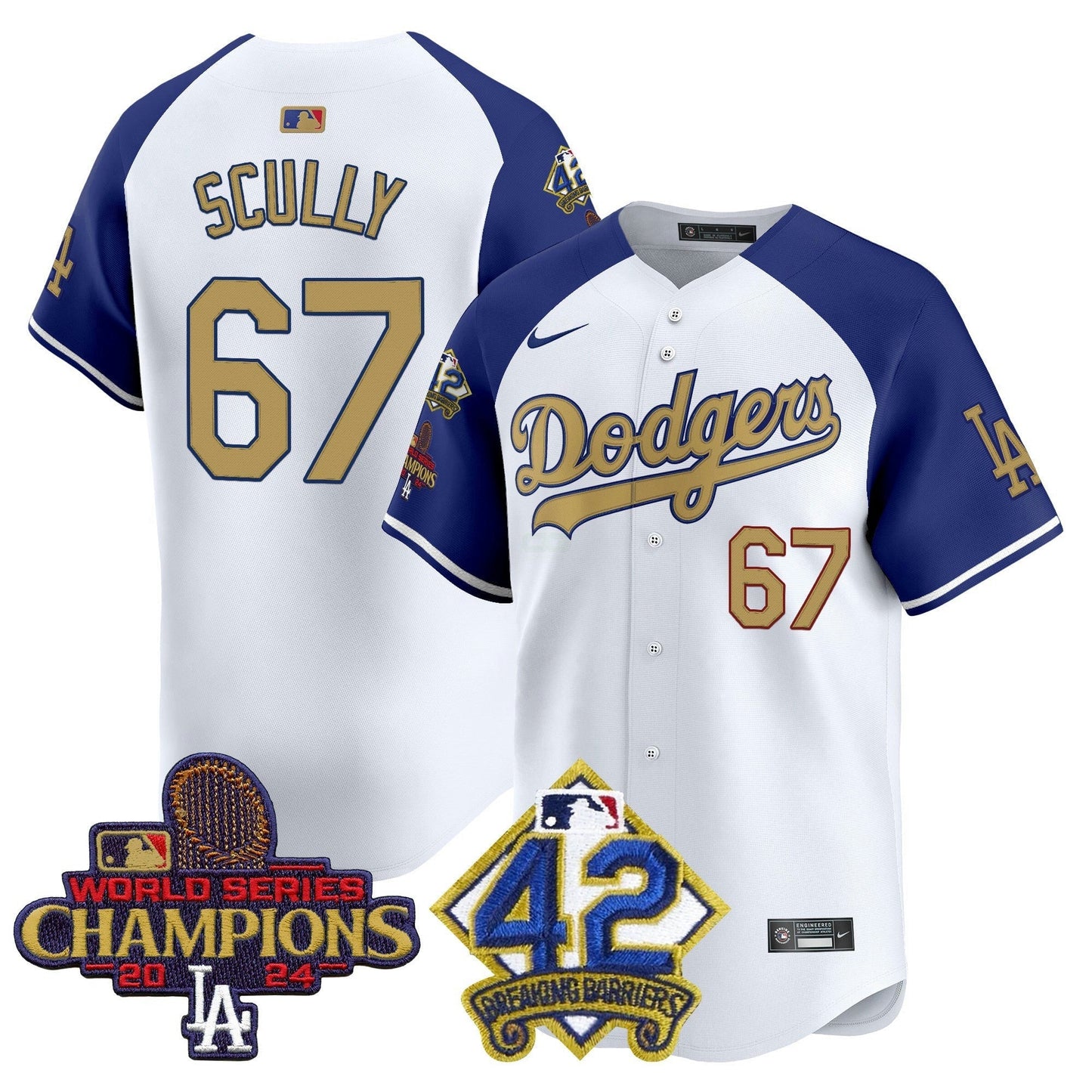Camisa MLB Men’s 2024 World Series Champions & Jackie Robinson Patch Vapor Premier Limited Jersey