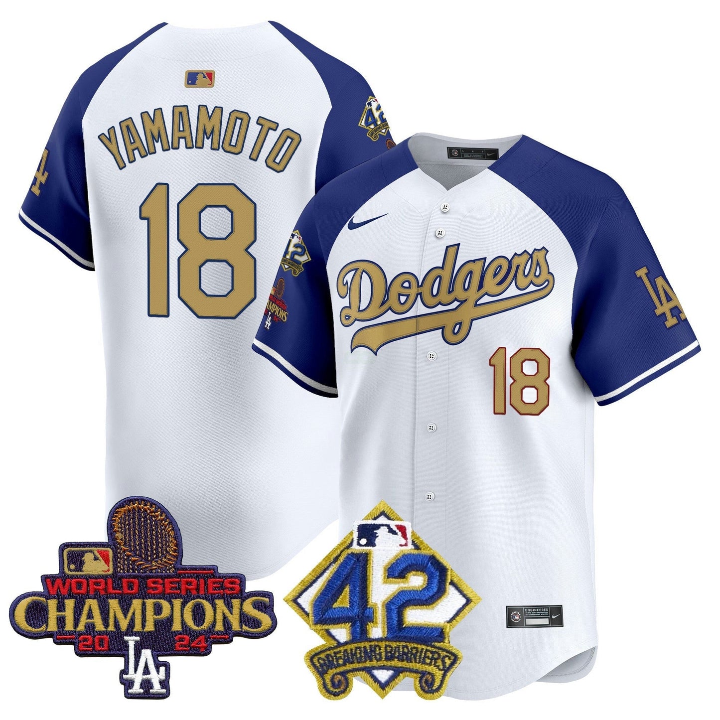 Camisa MLB Men’s 2024 World Series Champions & Jackie Robinson Patch Vapor Premier Limited Jersey