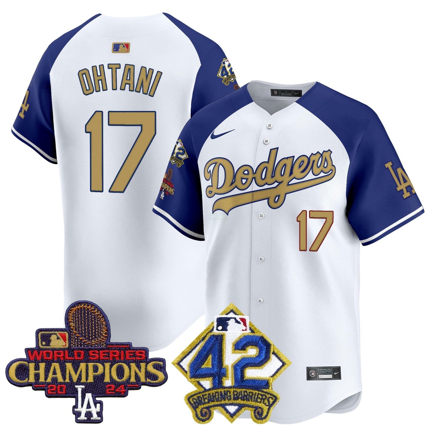 Camisa MLB Men’s 2024 World Series Champions & Jackie Robinson Patch Vapor Premier Limited Jersey