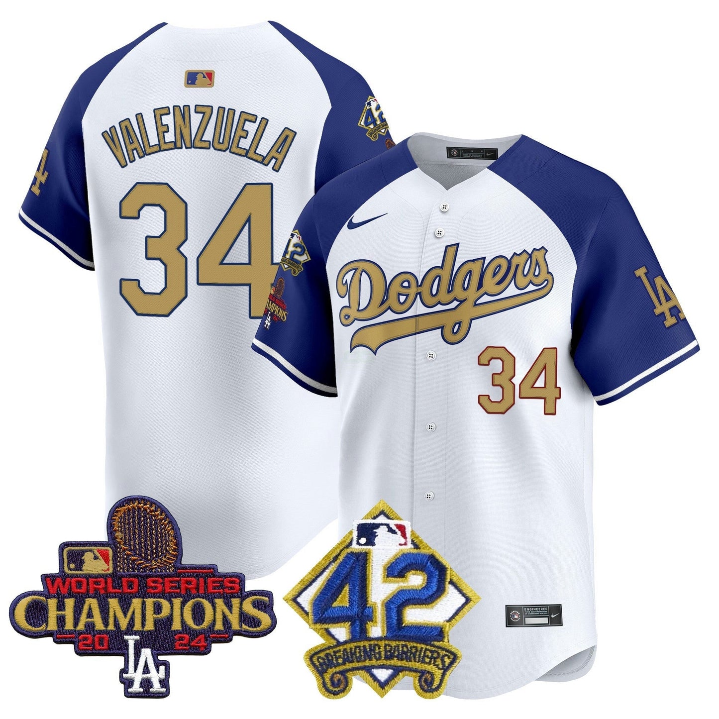 Camisa MLB Men’s 2024 World Series Champions & Jackie Robinson Patch Vapor Premier Limited Jersey