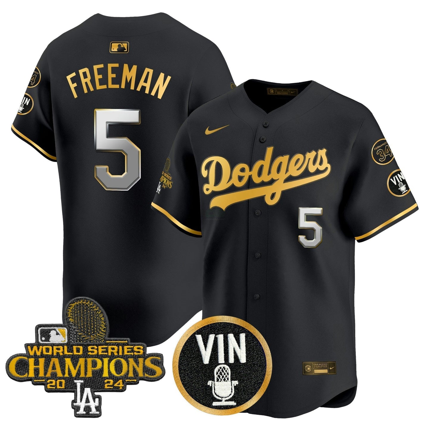 Camisa MLB Men’s 2025 Vin Scully & #34 Fernando Patch Dourada Vapor Premier Limited Jersey