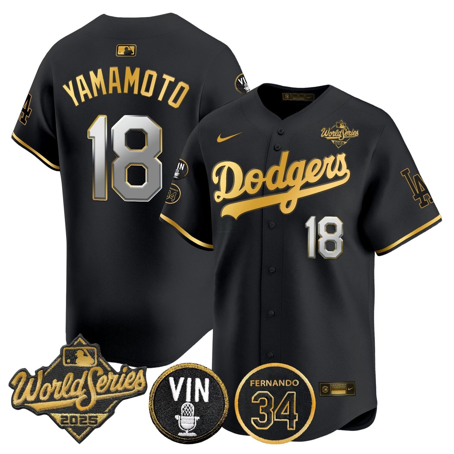 Camisa MLB Men’s 2025 World Series Vapor Premier Limited Jersey – Vin Scully & Fernando Patch