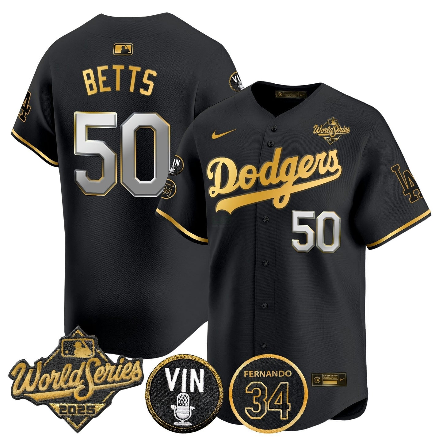 Camisa MLB Men’s 2025 World Series Vapor Premier Limited Jersey – Vin Scully & Fernando Patch