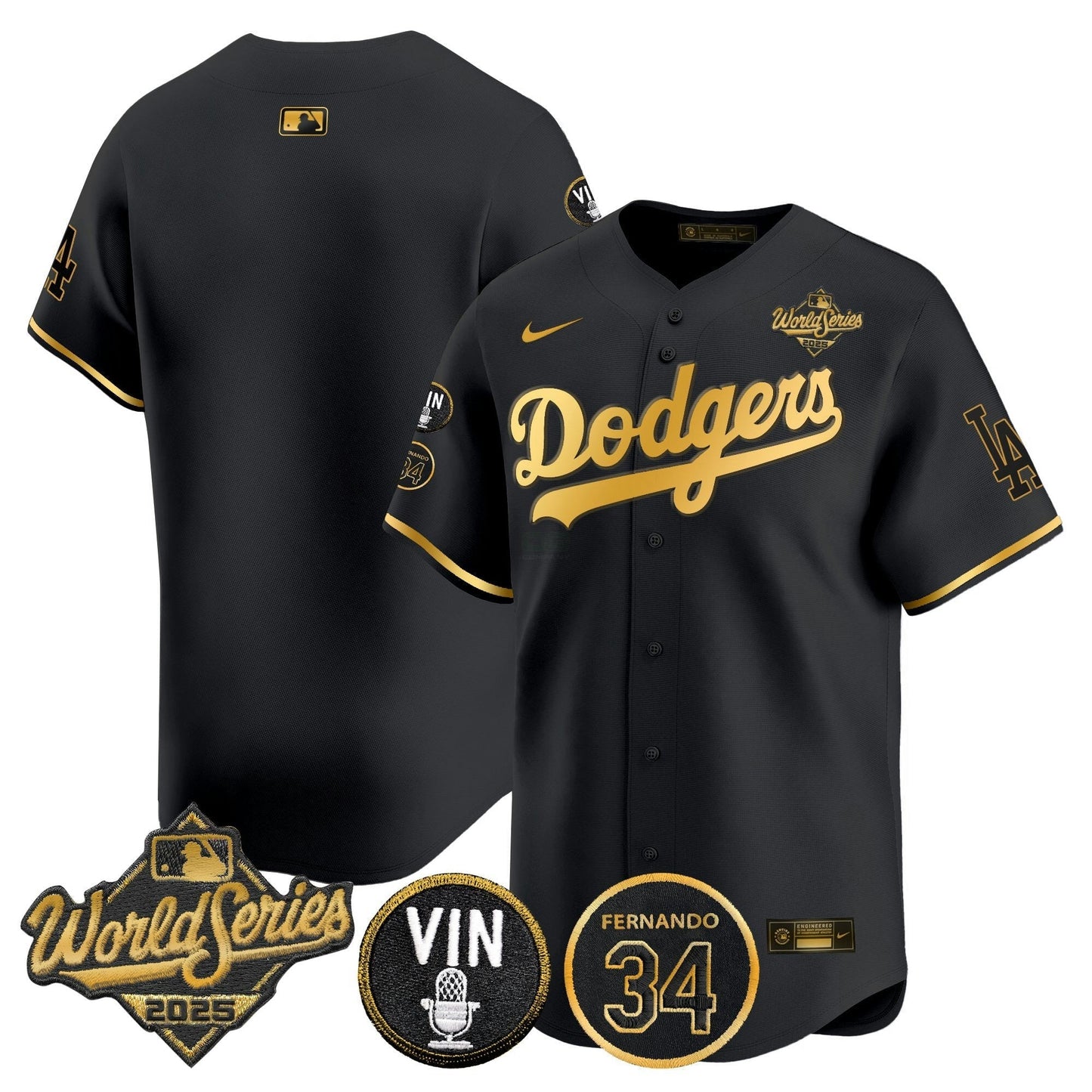 Camisa MLB Men’s 2025 World Series Vapor Premier Limited Jersey – Vin Scully & Fernando Patch