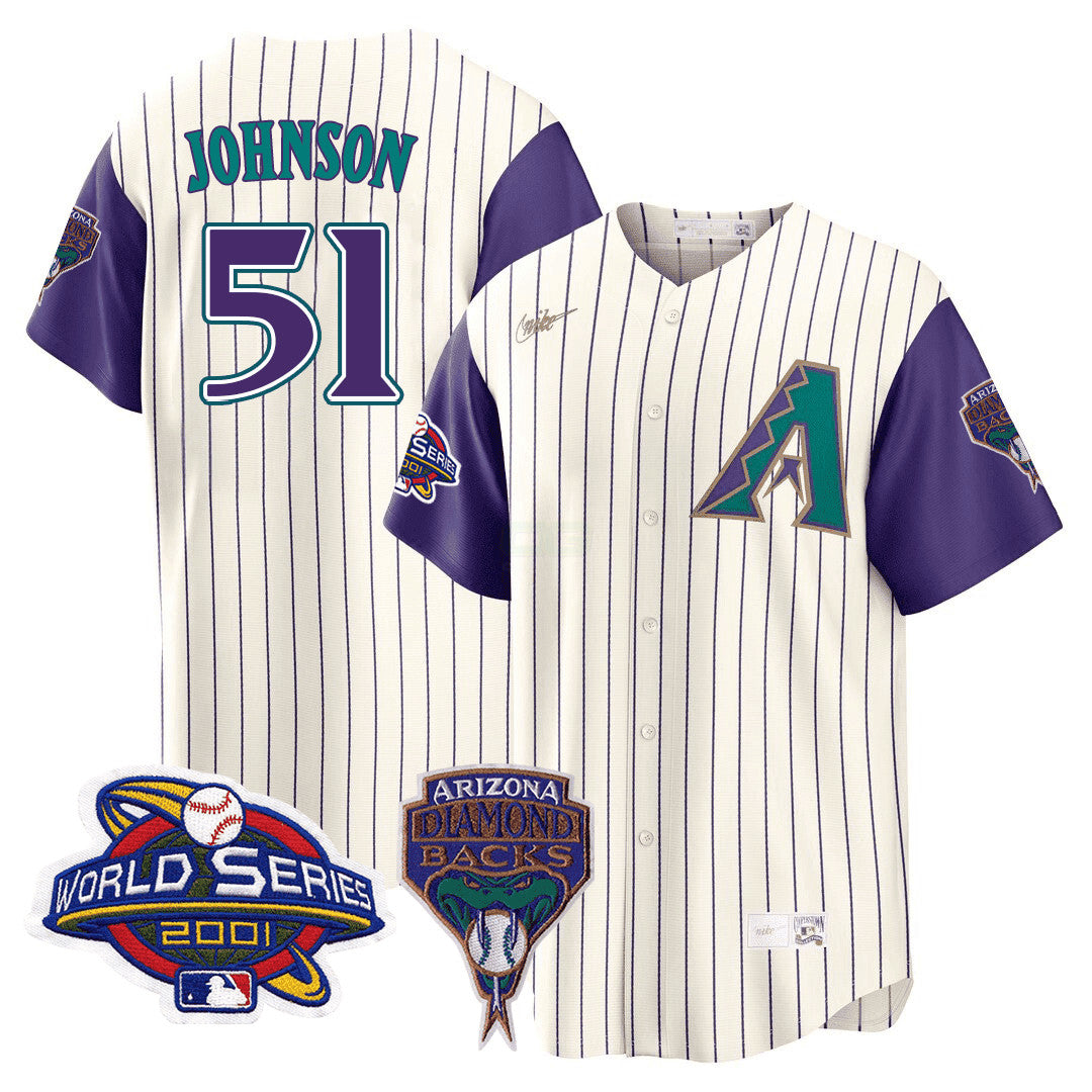 Camisa MLB Men’s Arizona 2001 World Series Patch Throwback Jersey - 2001 World Series Patch