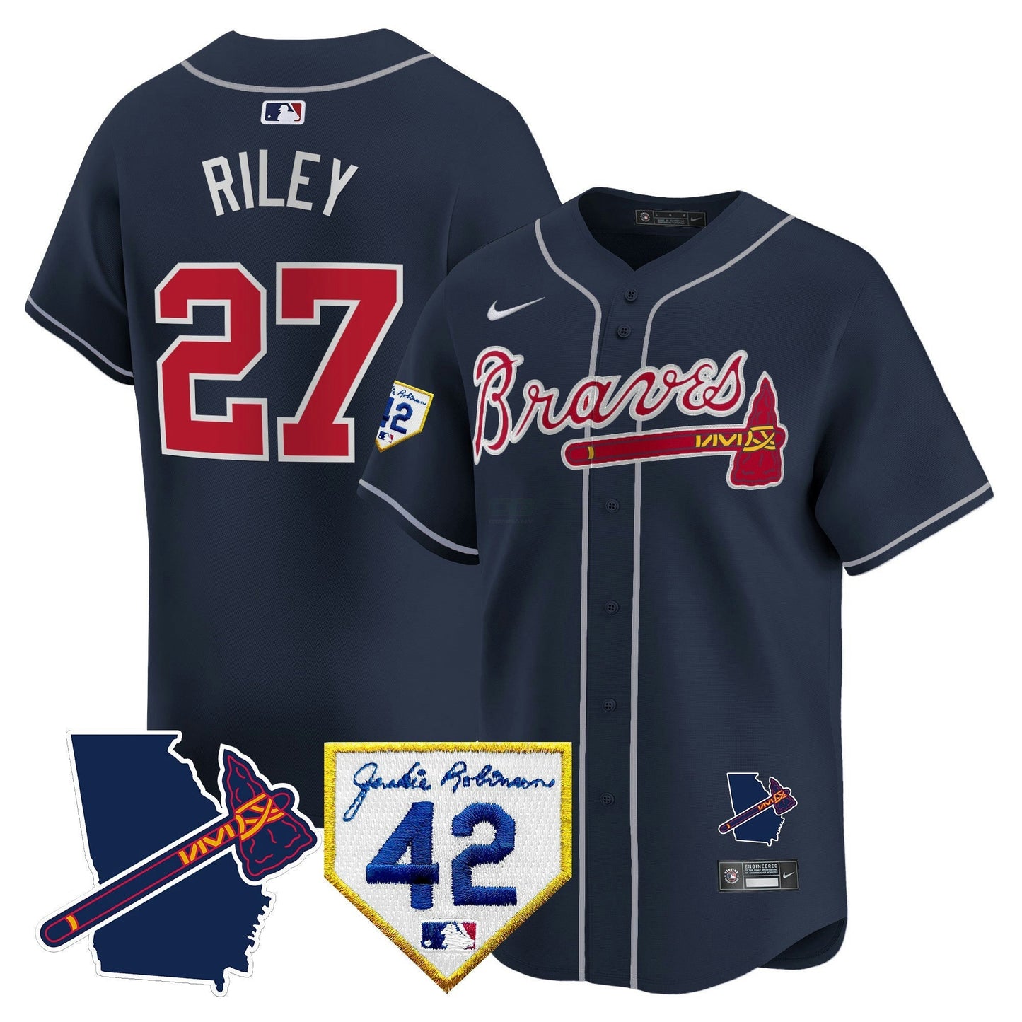 Camisa MLB Men’s Atlanta 2024 Robinson & Georgia Patch Vapor Premier Limited Jersey