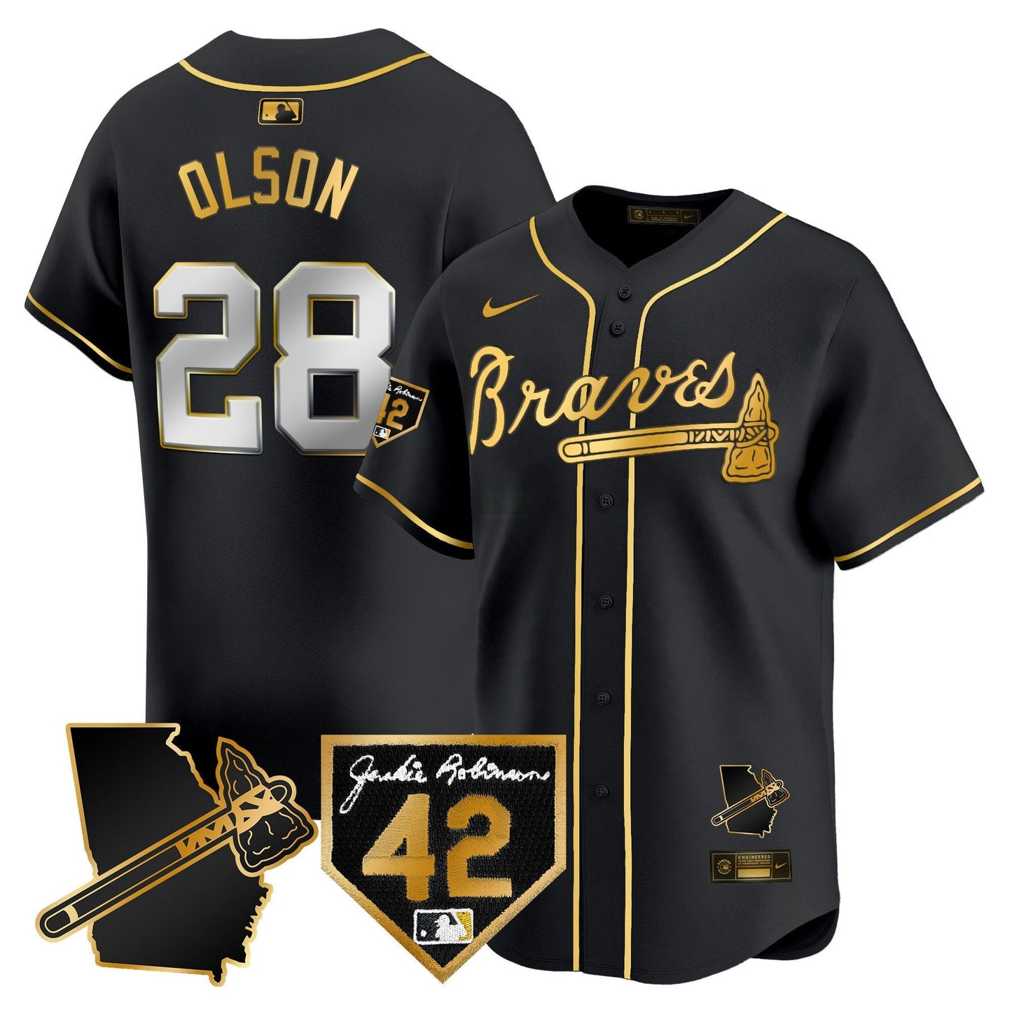 Camisa MLB Men’s Atlanta 2024 Robinson & Georgia Patch Vapor Premier Limited Jersey