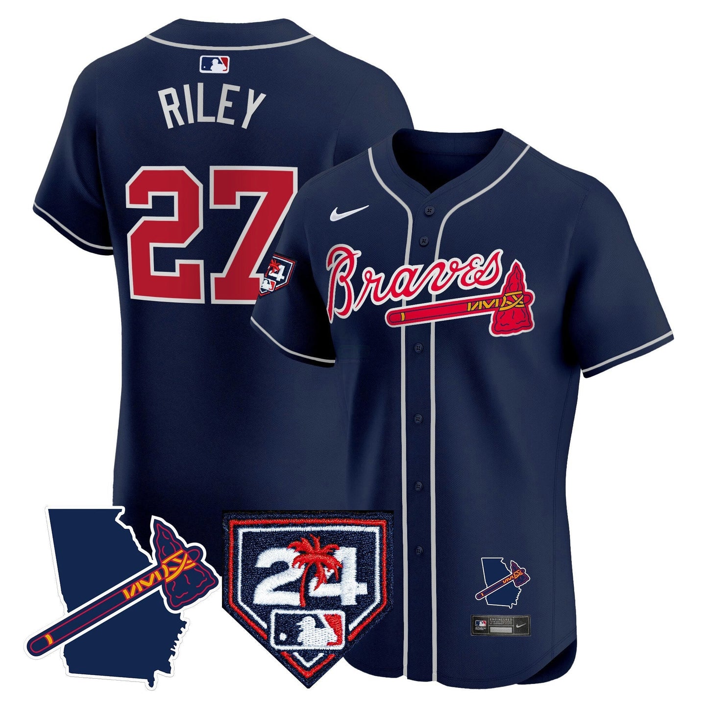 Camisa MLB Men’s Atlanta 2024 Spring Training & Georgia Patch Vapor Premier Elite Jersey
