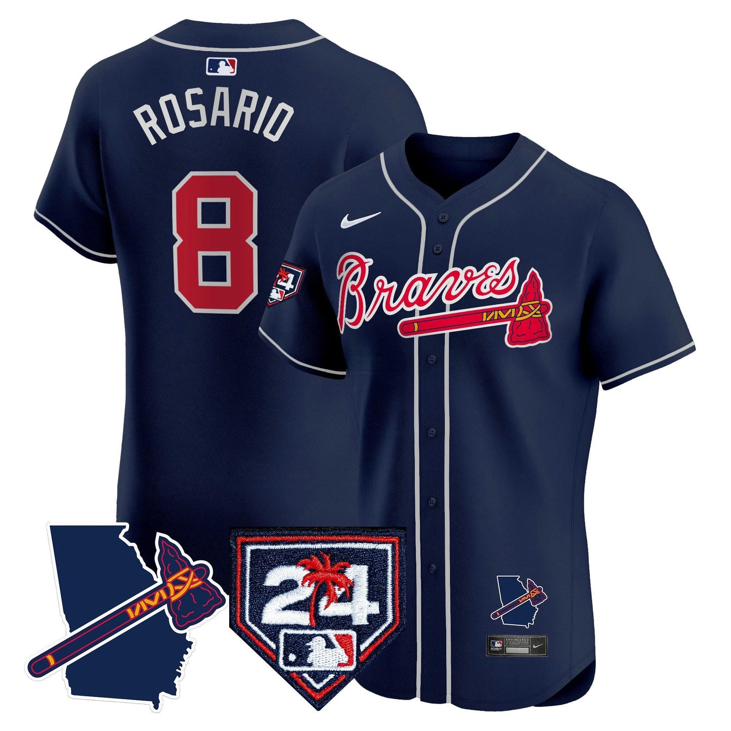 Camisa MLB Men’s Atlanta 2024 Spring Training & Georgia Patch Vapor Premier Elite Jersey
