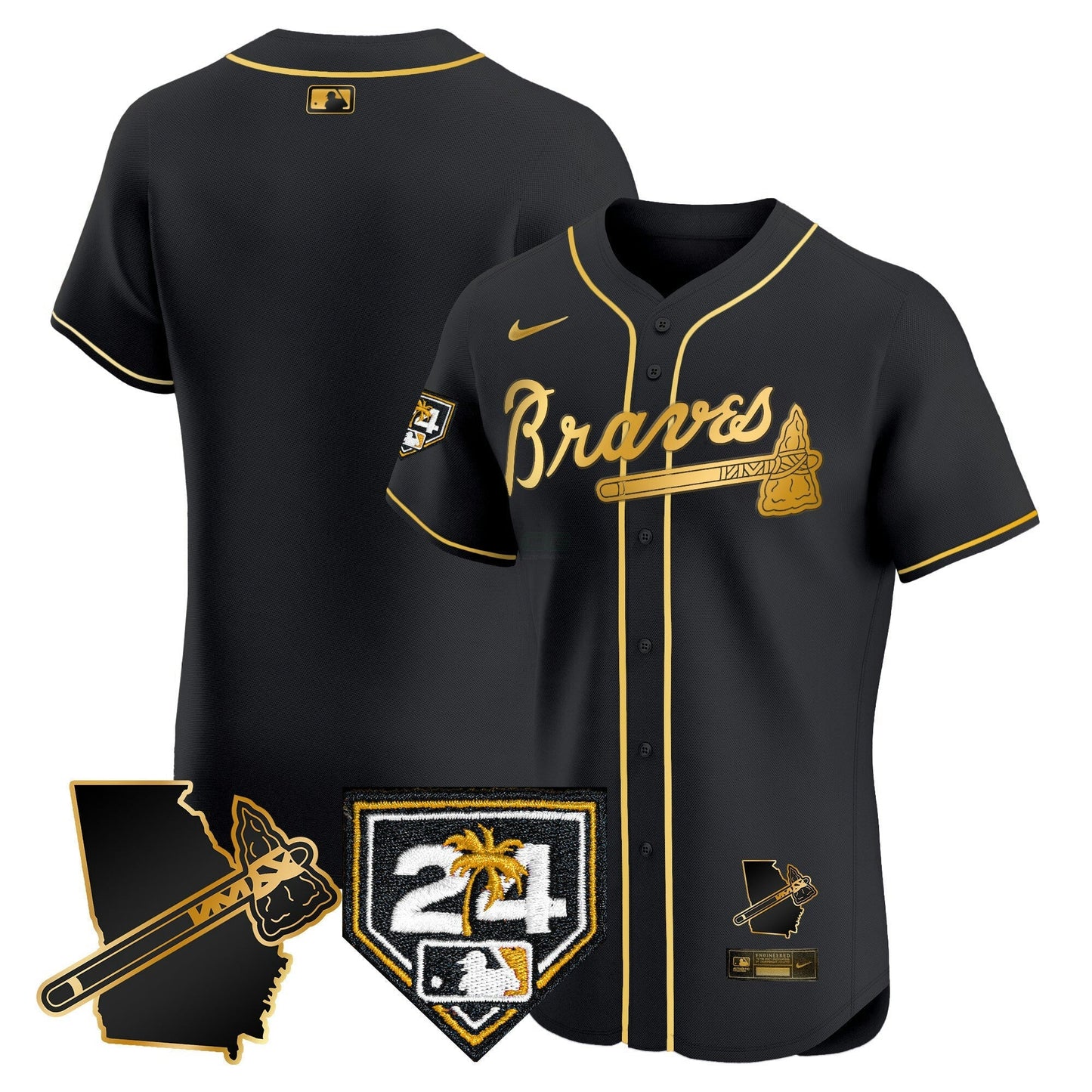 Camisa MLB Men’s Atlanta 2024 Spring Training & Georgia Patch Vapor Premier Elite Jersey
