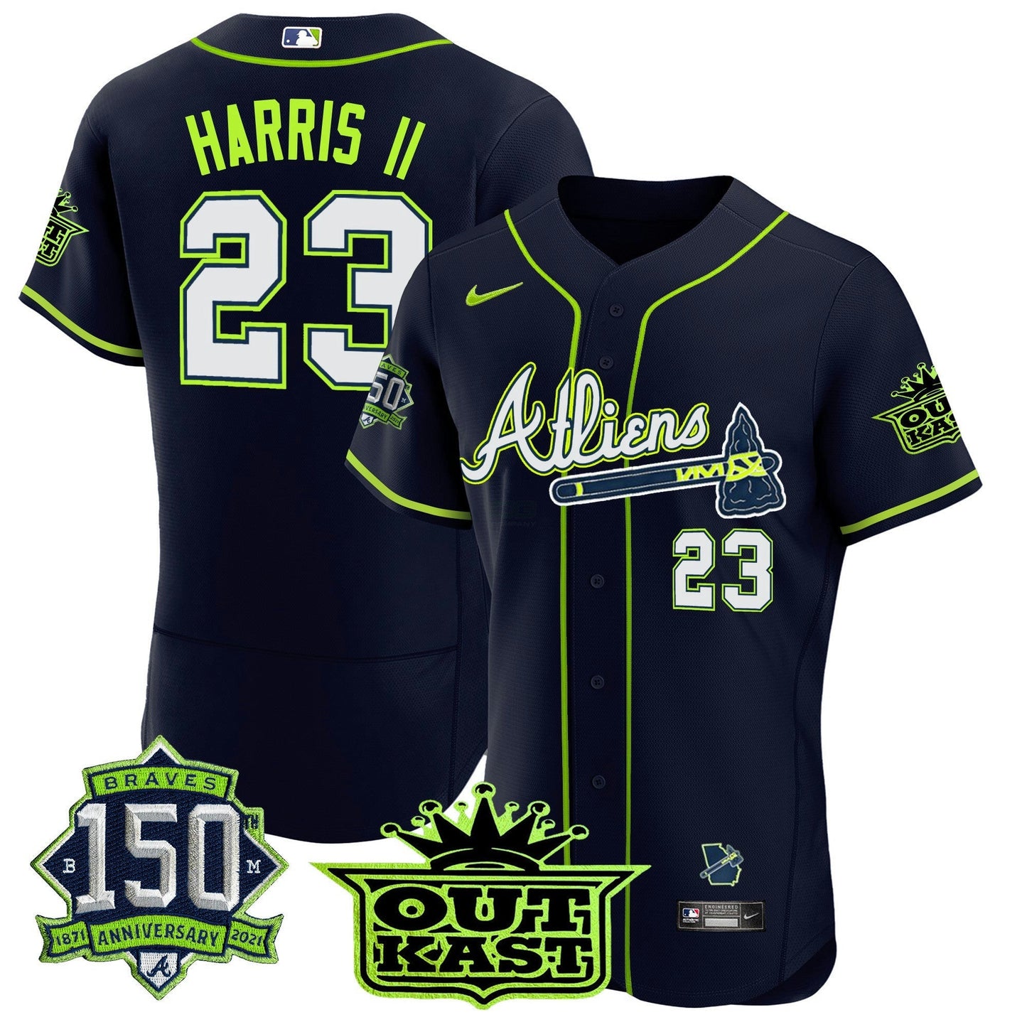 Camisa MLB Men’s Atlanta Atliens 150th Anniversary Patch Flex Base Jersey