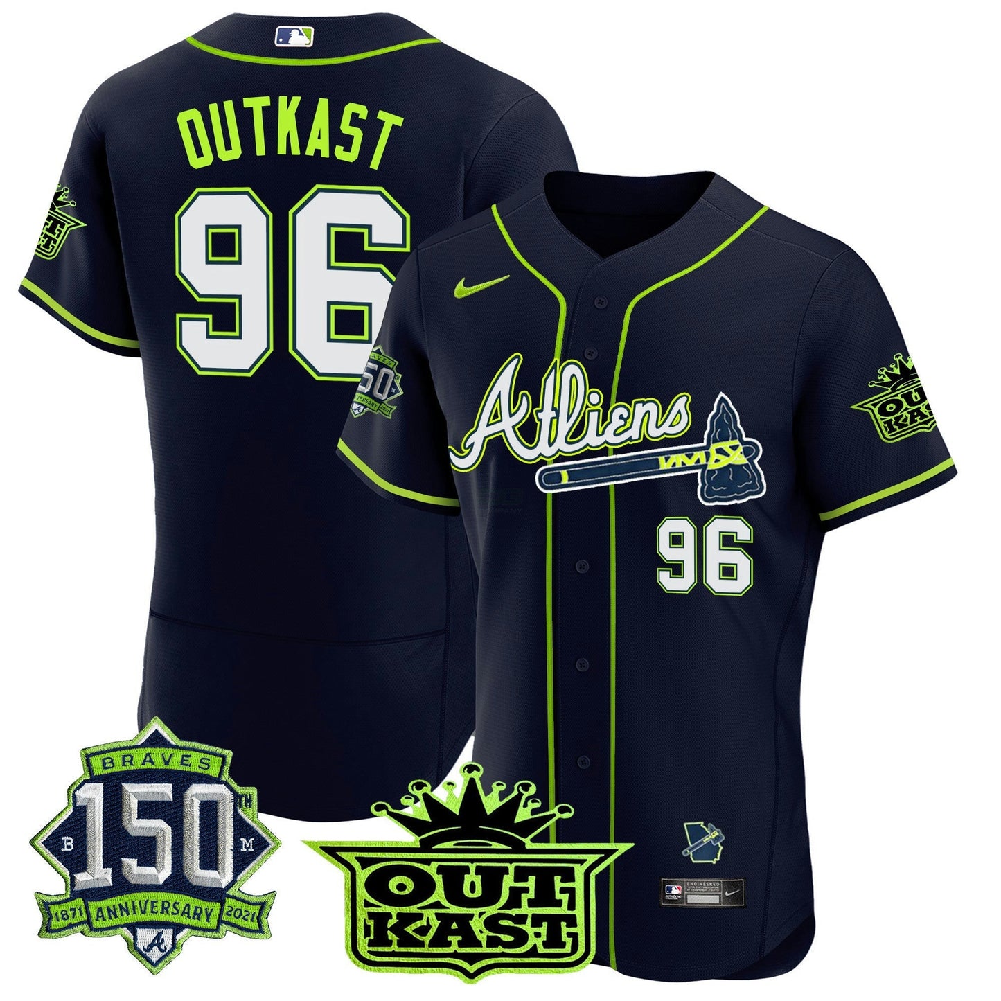 Camisa MLB Men’s Atlanta Atliens 150th Anniversary Patch Flex Base Jersey