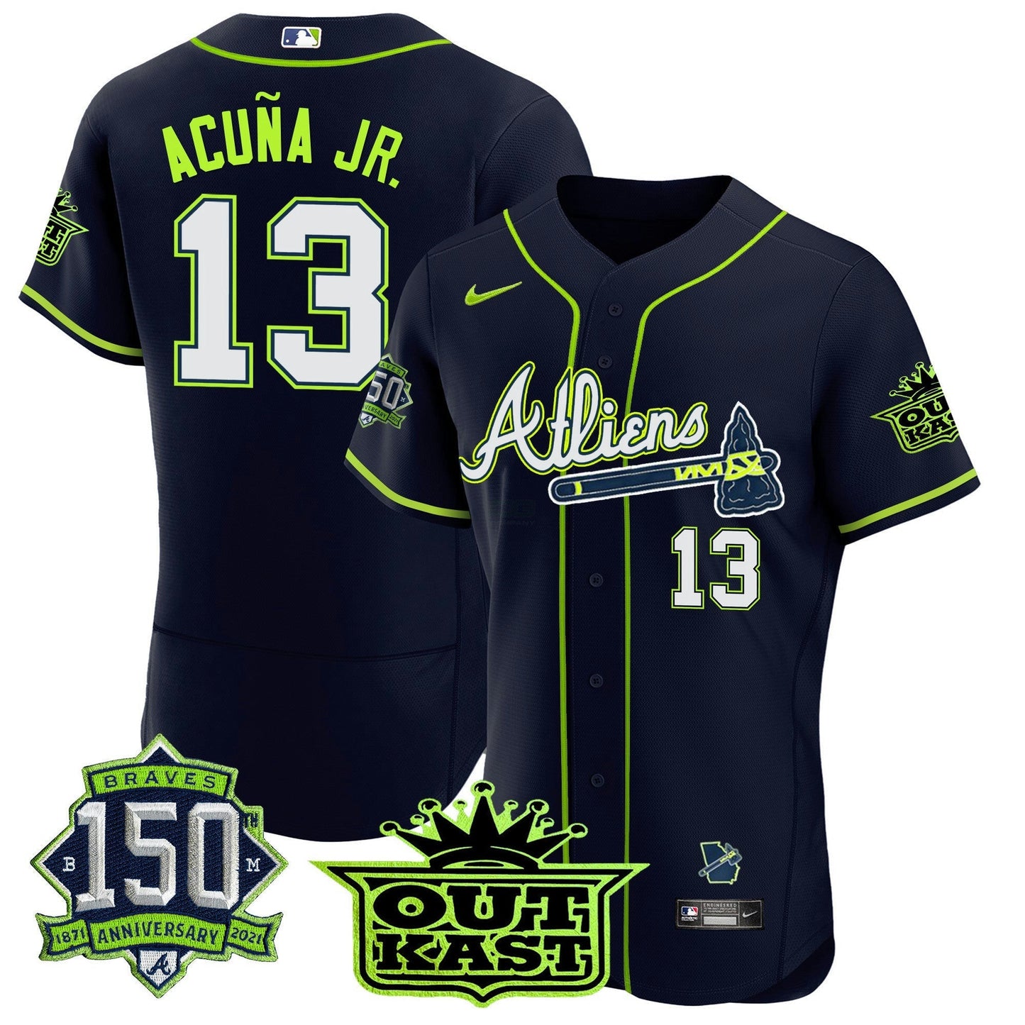 Camisa MLB Men’s Atlanta Atliens 150th Anniversary Patch Flex Base Jersey