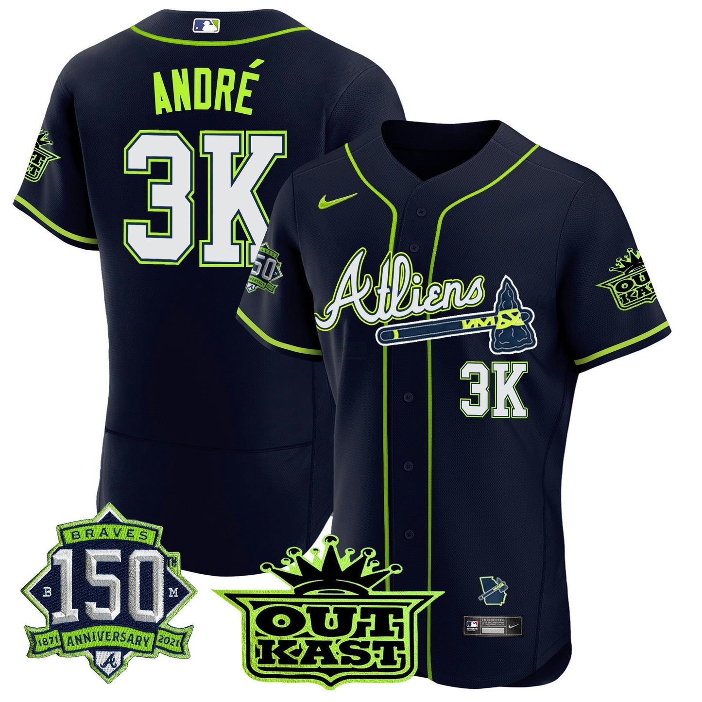 Camisa MLB Men’s Atlanta Atliens 150th Anniversary Patch Flex Base Jersey