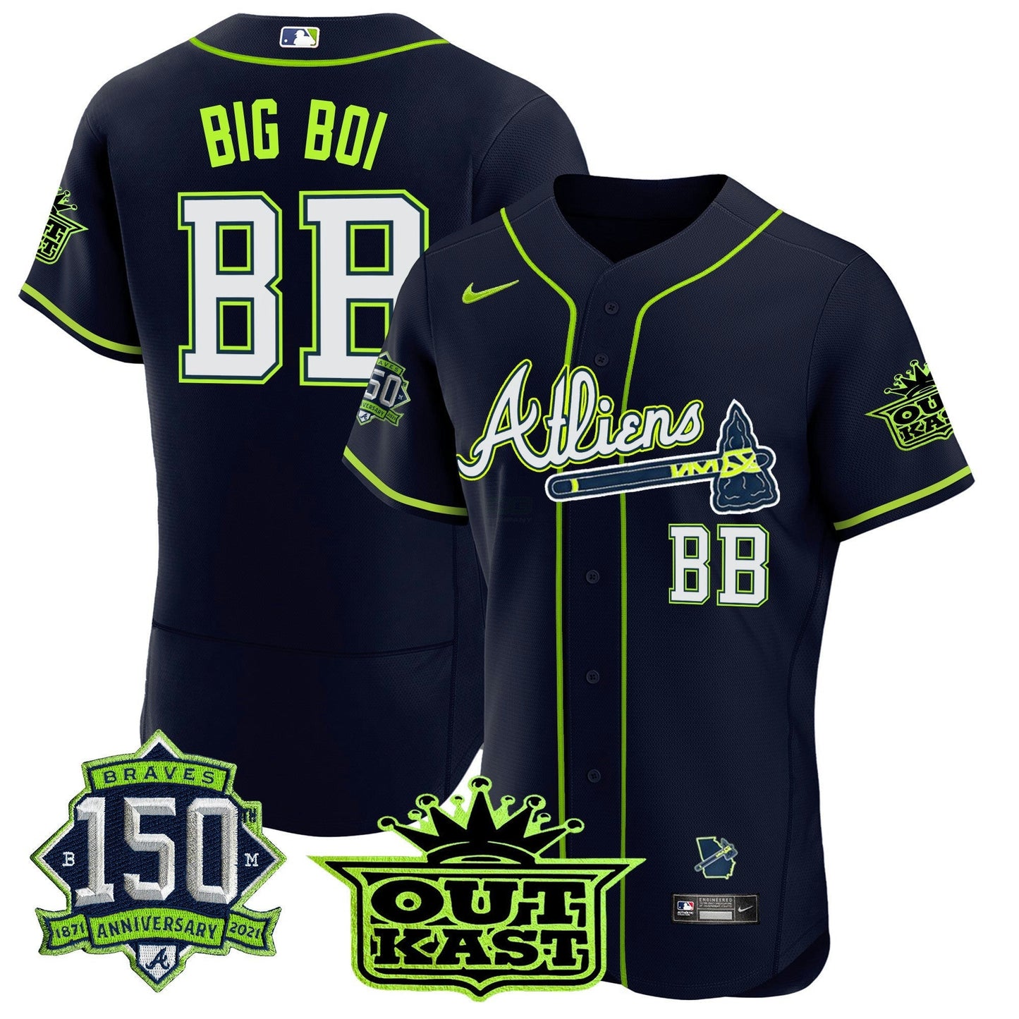 Camisa MLB Men’s Atlanta Atliens 150th Anniversary Patch Flex Base Jersey