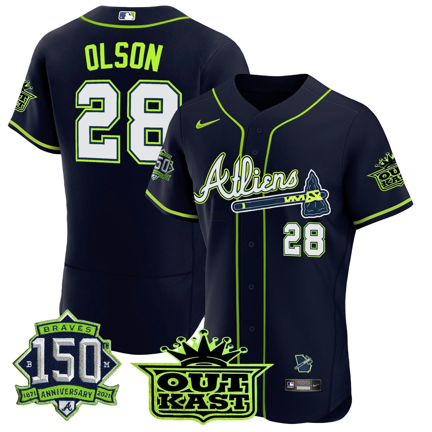 Camisa MLB Men’s Atlanta Atliens 150th Anniversary Patch Flex Base Jersey