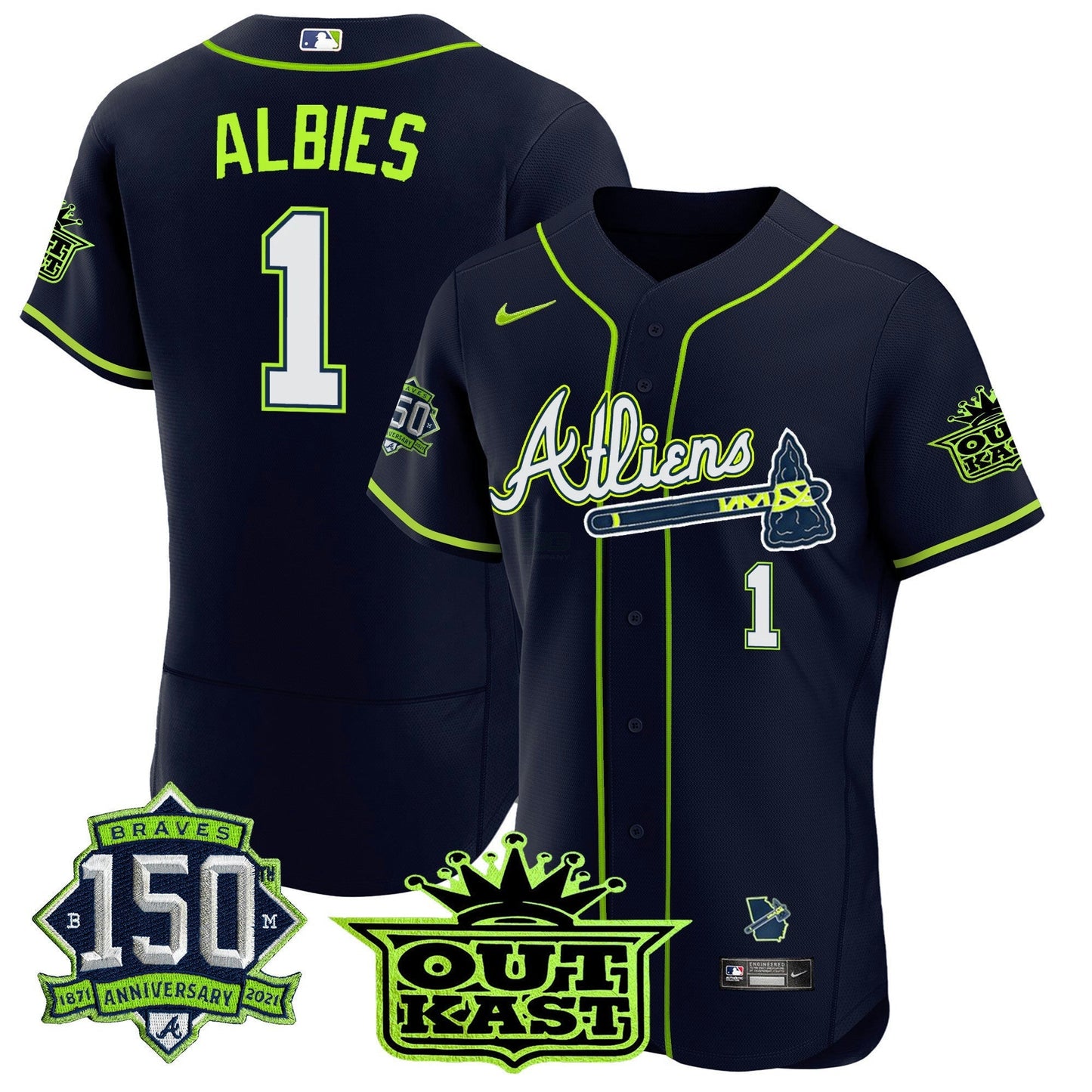 Camisa MLB Men’s Atlanta Atliens 150th Anniversary Patch Flex Base Jersey