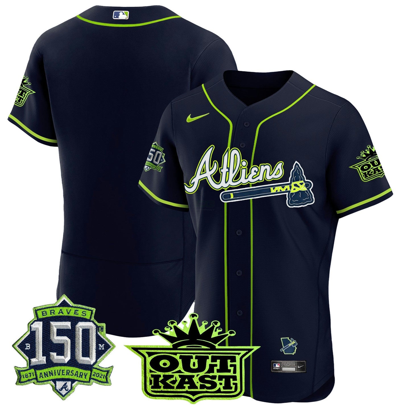 Camisa MLB Men’s Atlanta Atliens 150th Anniversary Patch Flex Base Jersey