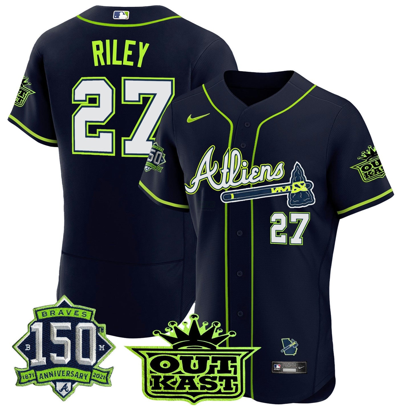 Camisa MLB Men’s Atlanta Atliens 150th Anniversary Patch Flex Base Jersey