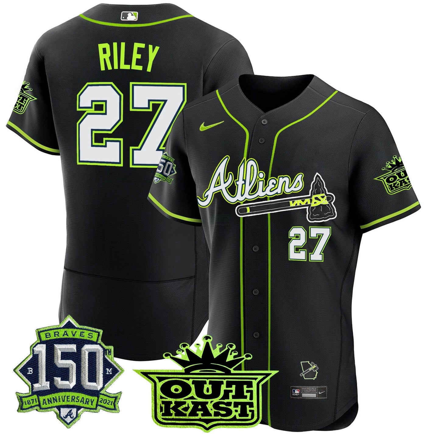 Camisa MLB Men’s Atlanta Atliens 150th Anniversary Patch Flex Base Jersey