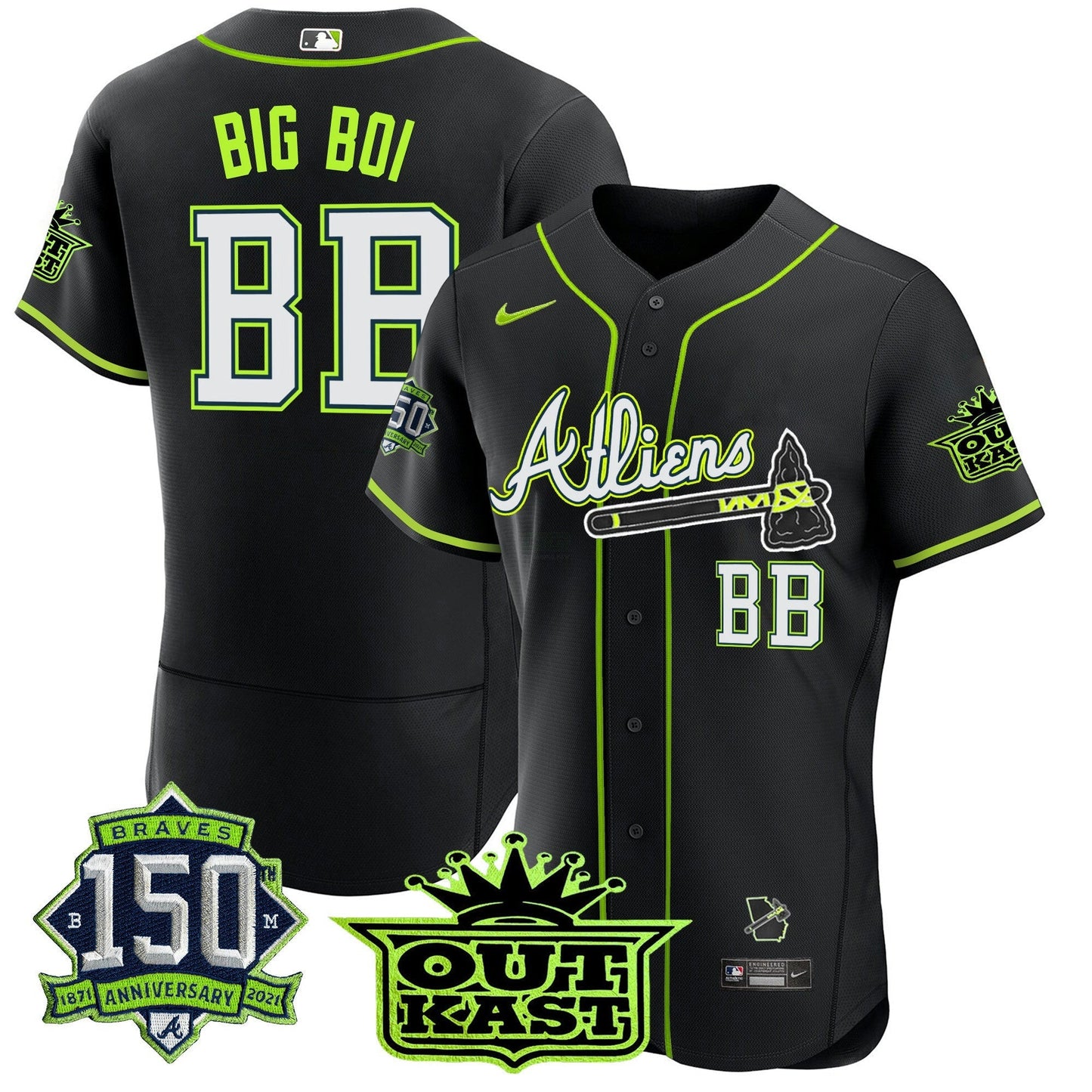 Camisa MLB Men’s Atlanta Atliens 150th Anniversary Patch Flex Base Jersey