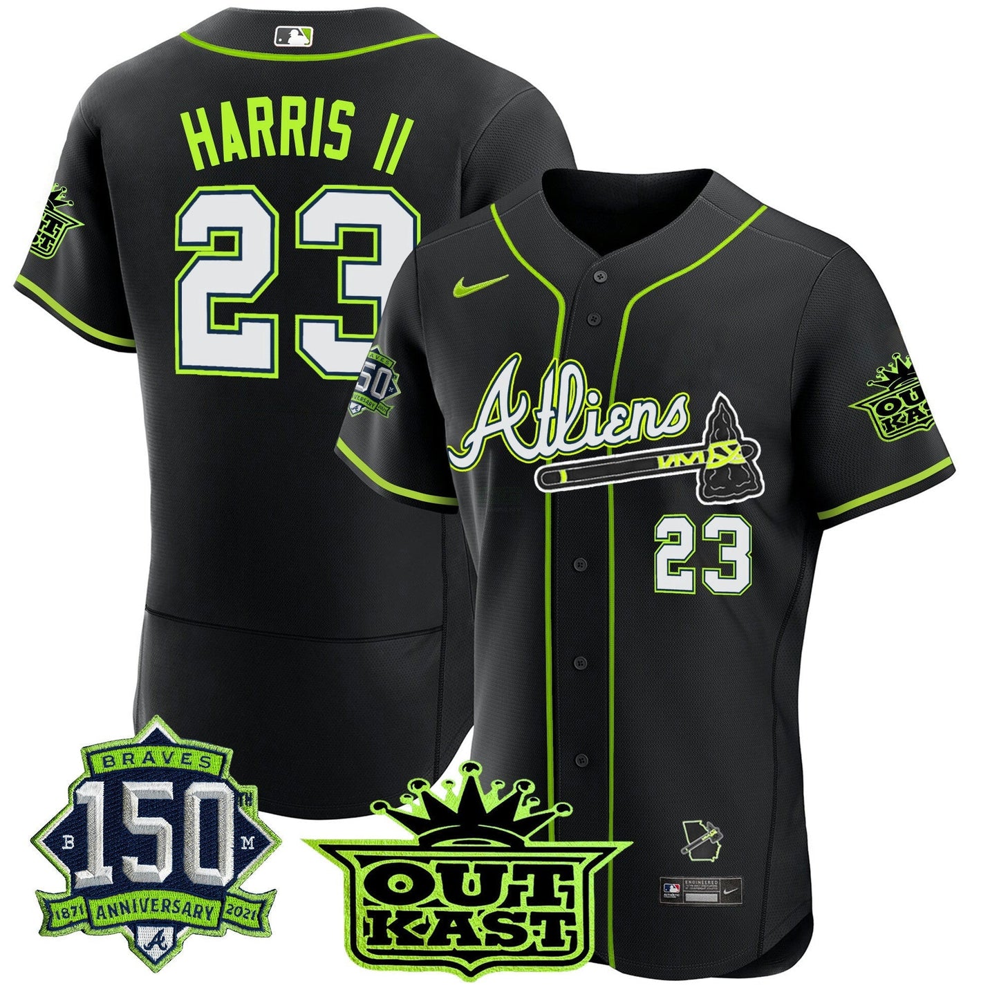 Camisa MLB Men’s Atlanta Atliens 150th Anniversary Patch Flex Base Jersey