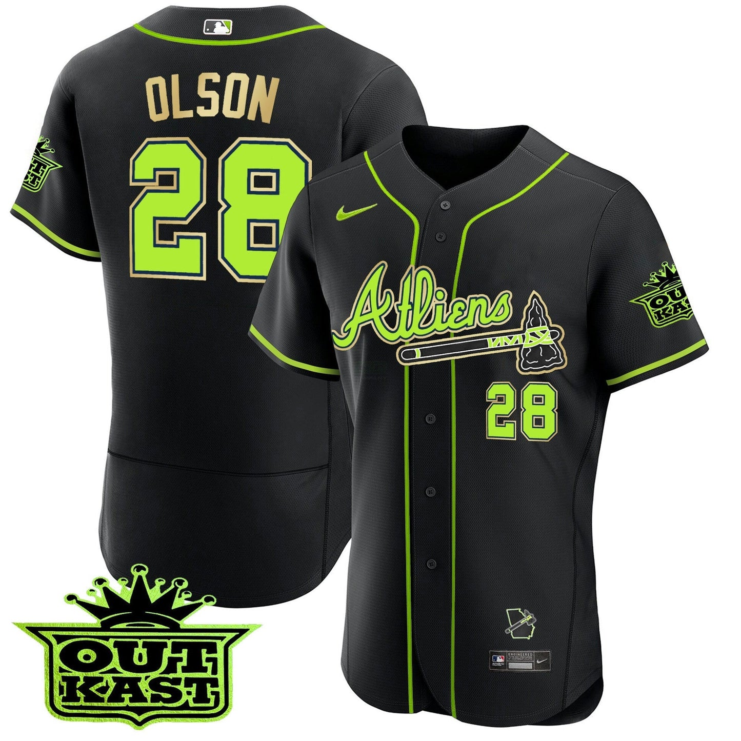 Camisa MLB Men’s Atlanta Atliens Flex Base Dourada Trim Jersey